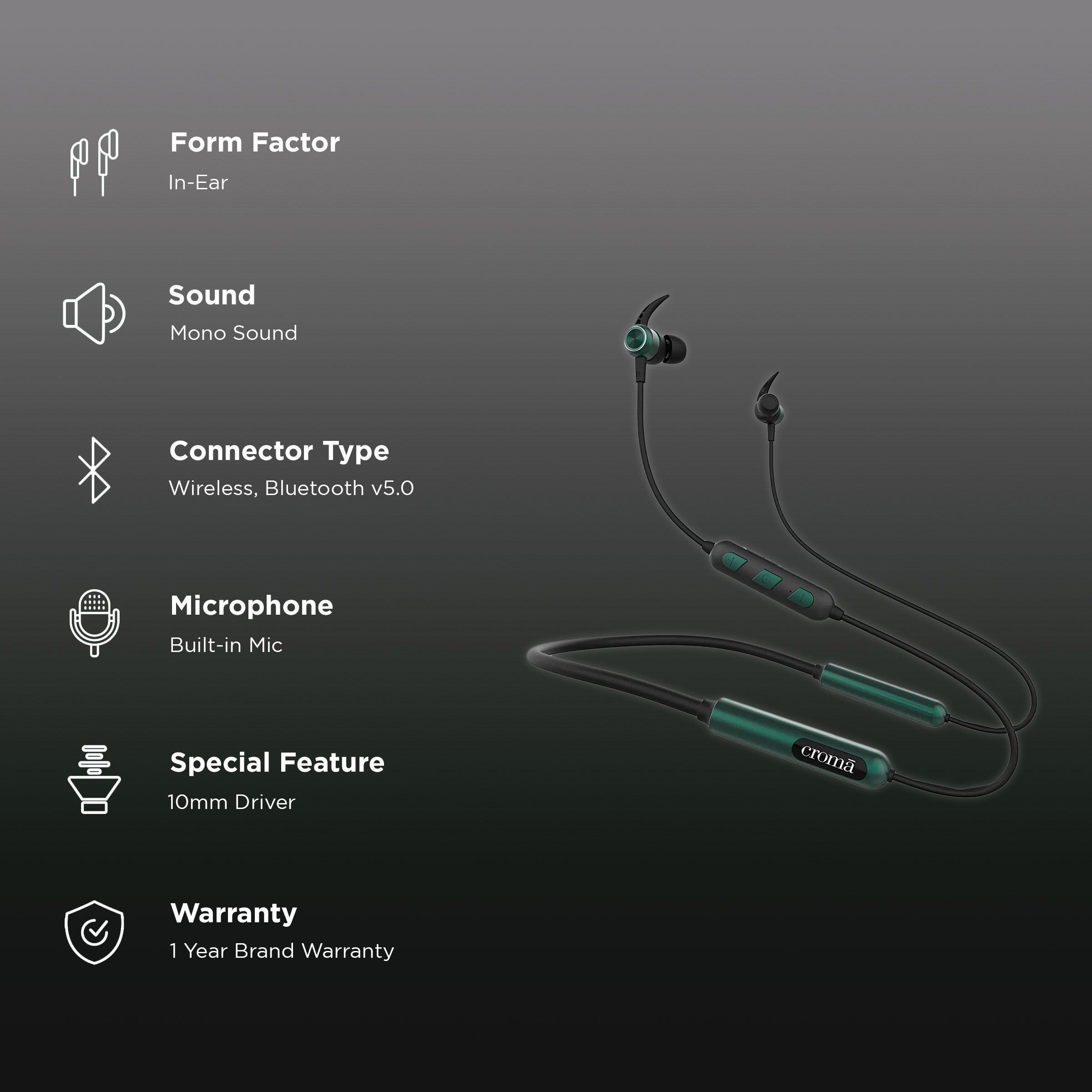 Croma Neckband (Type-C Fast Charging, Dual Connection, 80H Playback, Green)_2
