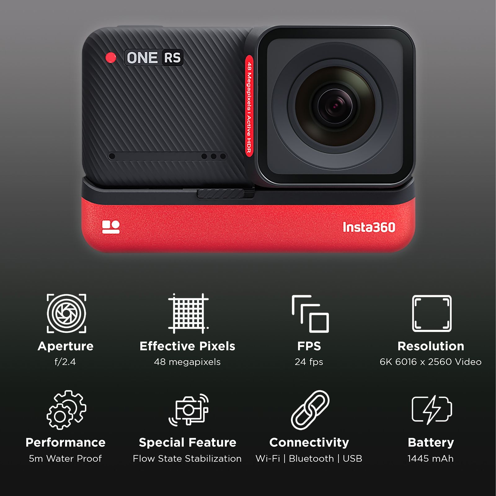 Insta360 One RS 4k Edition 6K and 48MP 60 FPS Waterproof Action Camera with FlowState Stabilisation (Black & Red) Insta360 One RS 4k Edition 6K and 48MP 60 FPS Waterproof Action Camera with FlowState Stabilisation (Black & Red)_2