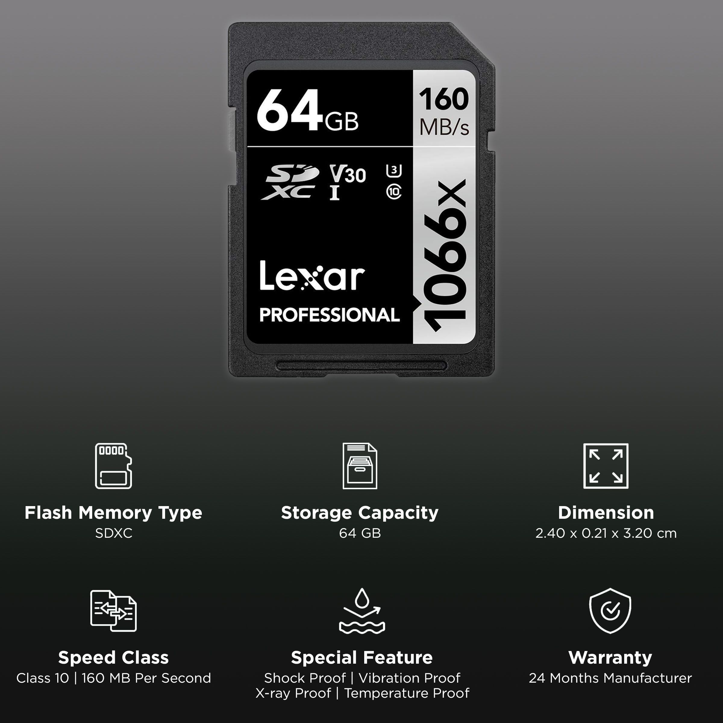 Lexar Professional 1066x SILVER Series SDXC 64GB Class 10, Class 3, Class 30 160MB/s Memory Card_3