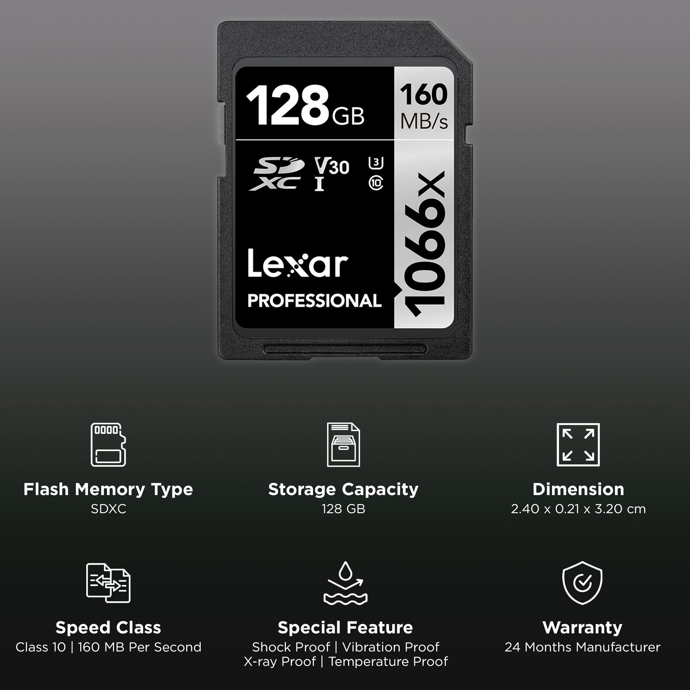 Lexar Professional 1066x SILVER Series SDXC 128GB Class 10, Class 3, Class 30 160MB/s Memory Card_3