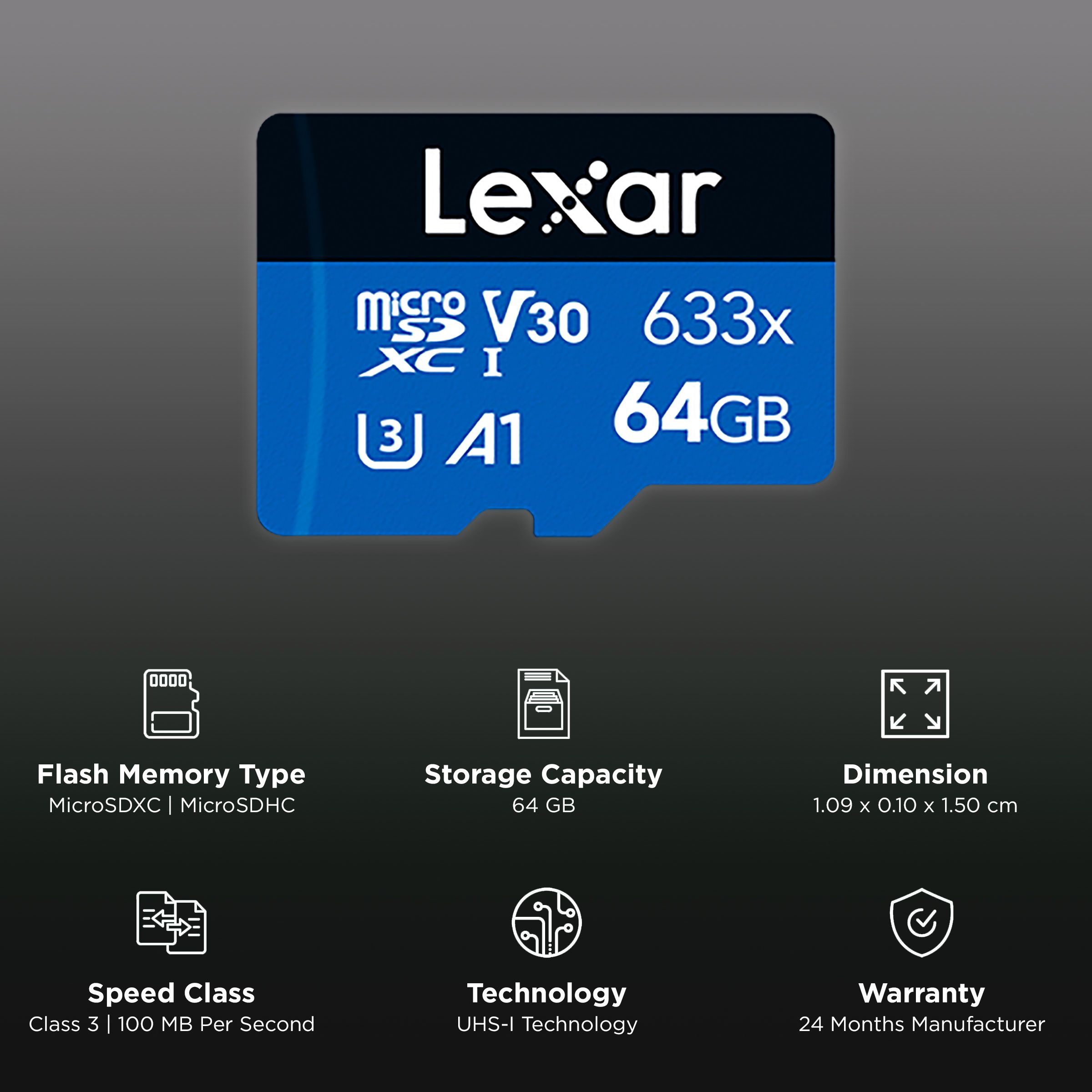Lexar 633x BLUE Series MicroSDXC 64GB Class 10 100MB/s Memory Card_3