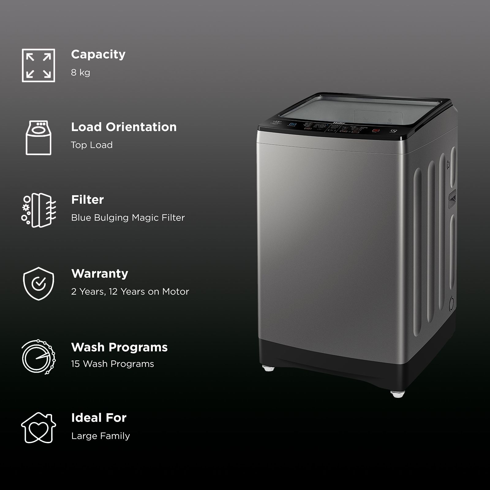 Haier 8 kg Fully Automatic Top Load Washing Machine (HWM80-H826S6, In-built Heater, Jade Silver) Haier 8 kg Fully Automatic Top Load Washing Machine (HWM80-H826S6, In-built Heater, Jade Silver)_2
