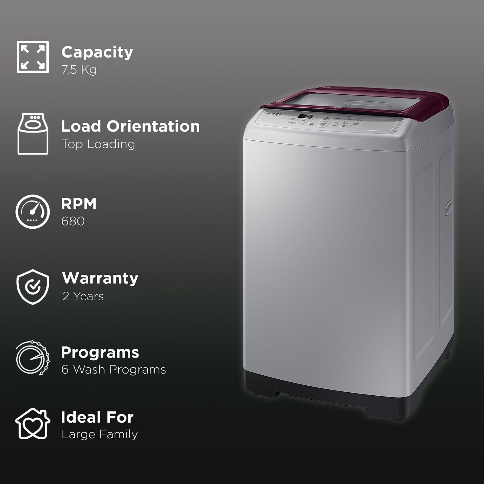 SAMSUNG 7.5 kg Inverter Fully Automatic Top Load Washing Machine (WA75A4022FS/TL, Diamond Drum, Imperial Silver)_2
