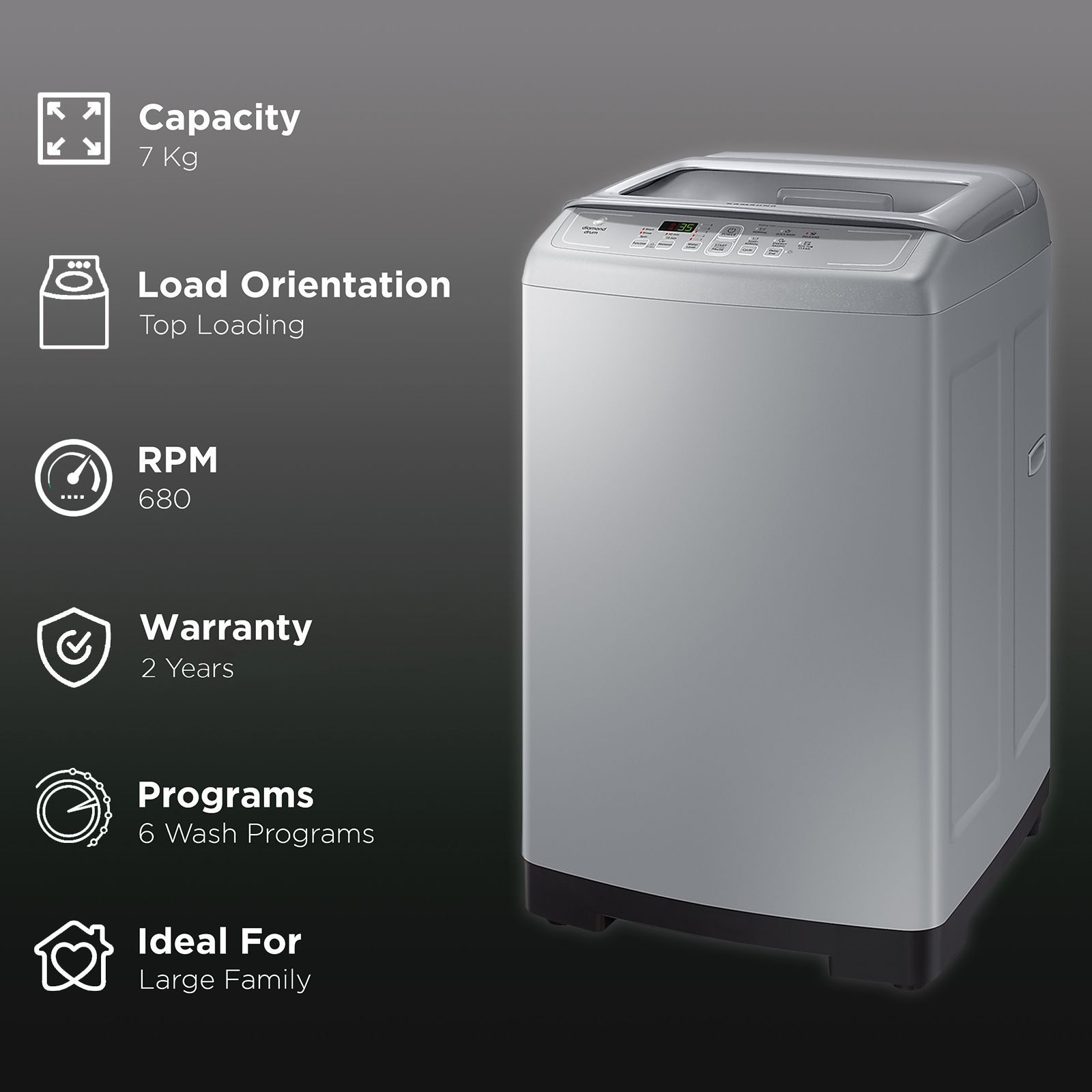 SAMSUNG 7 kg Inverter Fully Automatic Top Load Washing Machine (WA70A4002GS/TL, Diamond Drum, Imperial Silver)_2