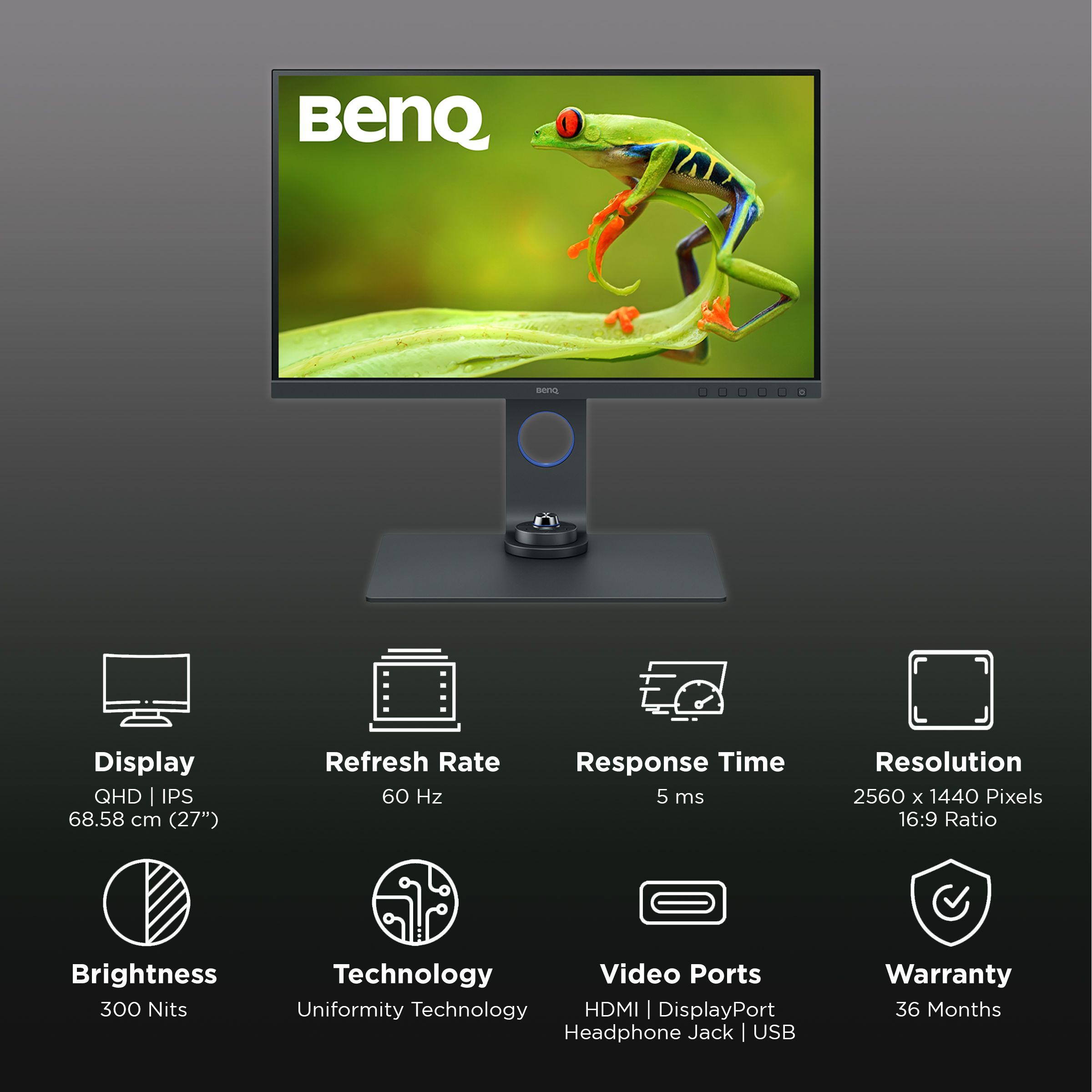 BenQ PhotoVue 68.58 cm (27 inch) 2K QHD IPS Panel LCD Height Adjustable Monitor with Uniformity Technology_3