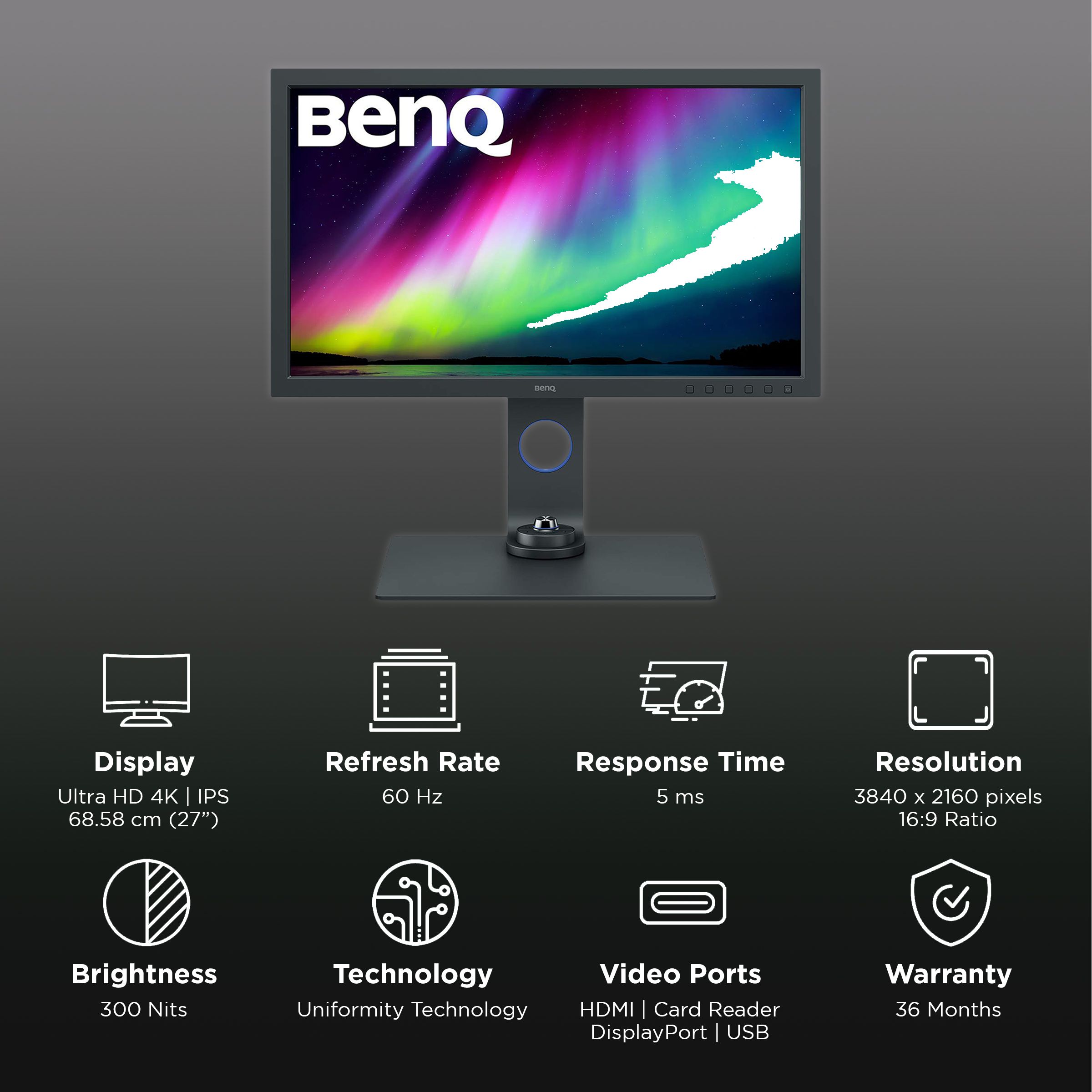 BenQ PhotoVue 68.58 cm (27 inch) 4K Ultra HD IPS Panel LCD Height Adjustable Monitor with Uniformity Technology_3