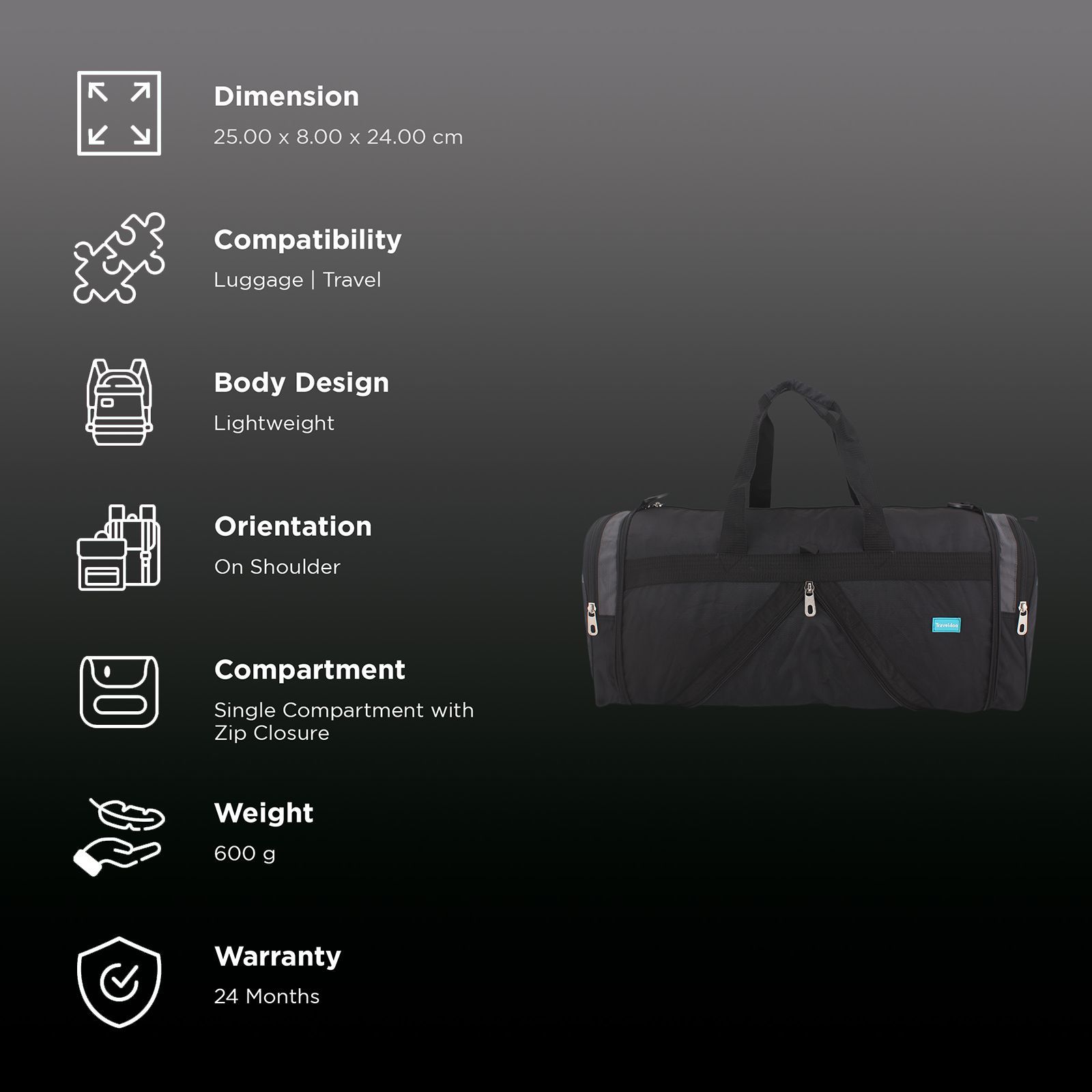 Traveldoo Polyster Duffle Bag (Water Proof, DB0100, Black)_3