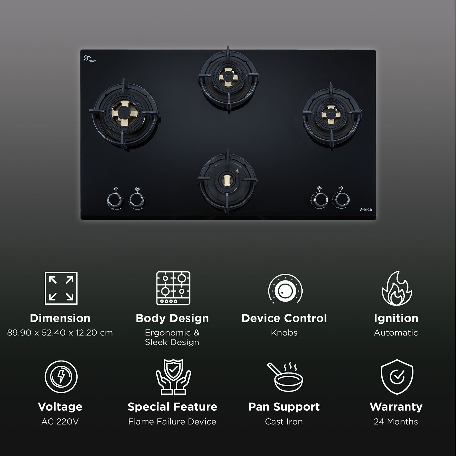 Elica DFS FB MFC 4B 91 FFD 4 Burner Automatic Hob (Multi Flame Control, Black)_3