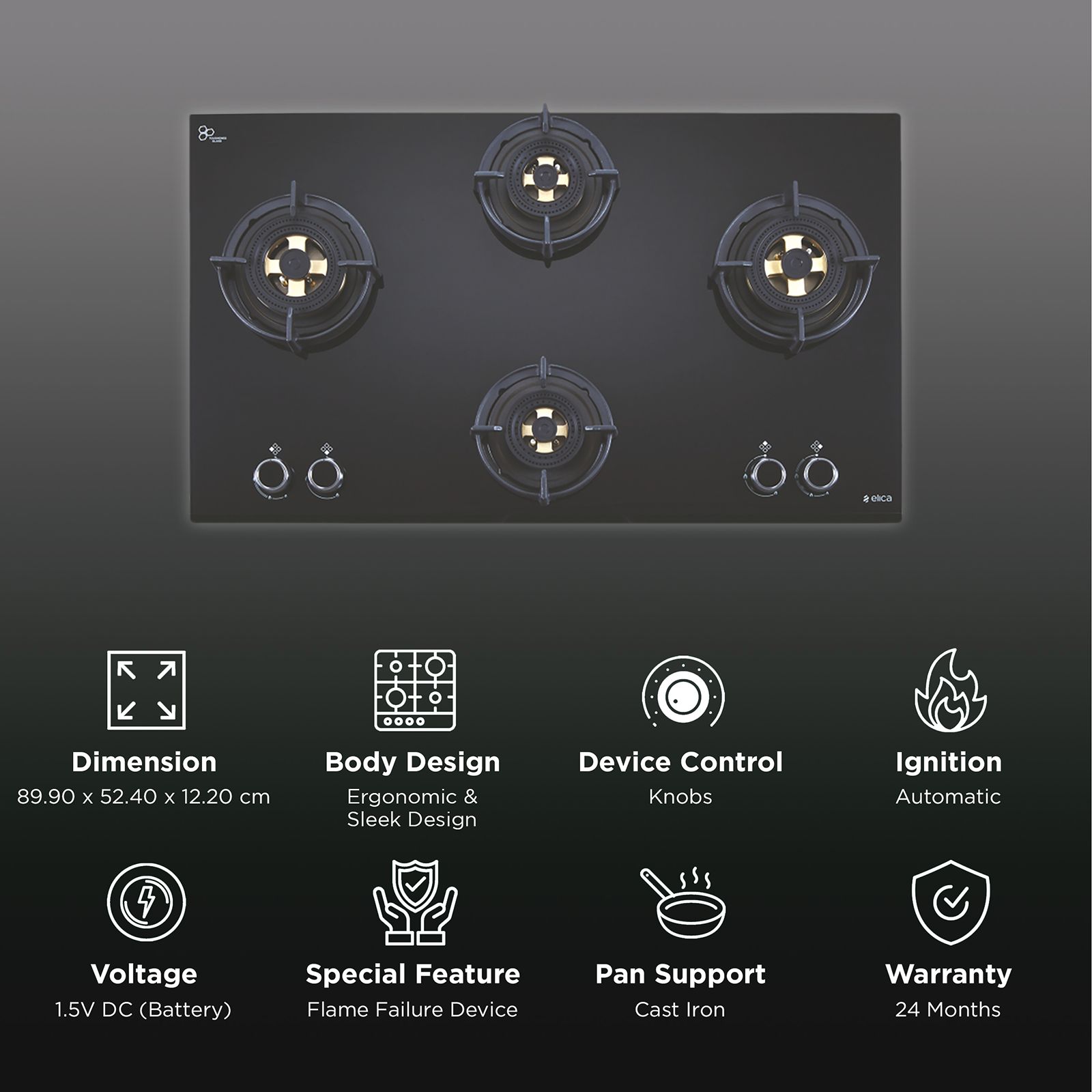 Elica DFS FB MFC 4B 91 DX FFD 4 Burner Automatic Hob (Multi Flame Control, Black)_3