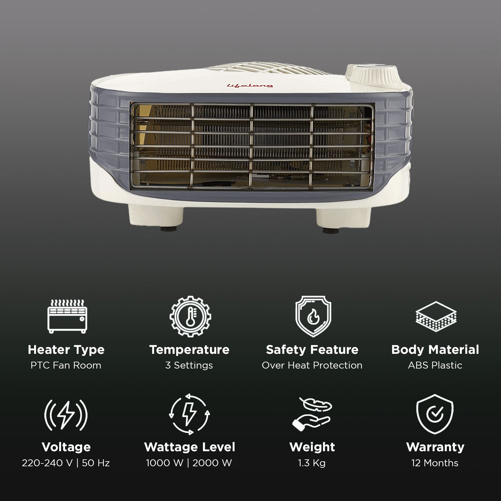 Lifelong Flare-Y 2000W Fan Room Heater with Adjustable Thermostat (Twin Heat Positions_3