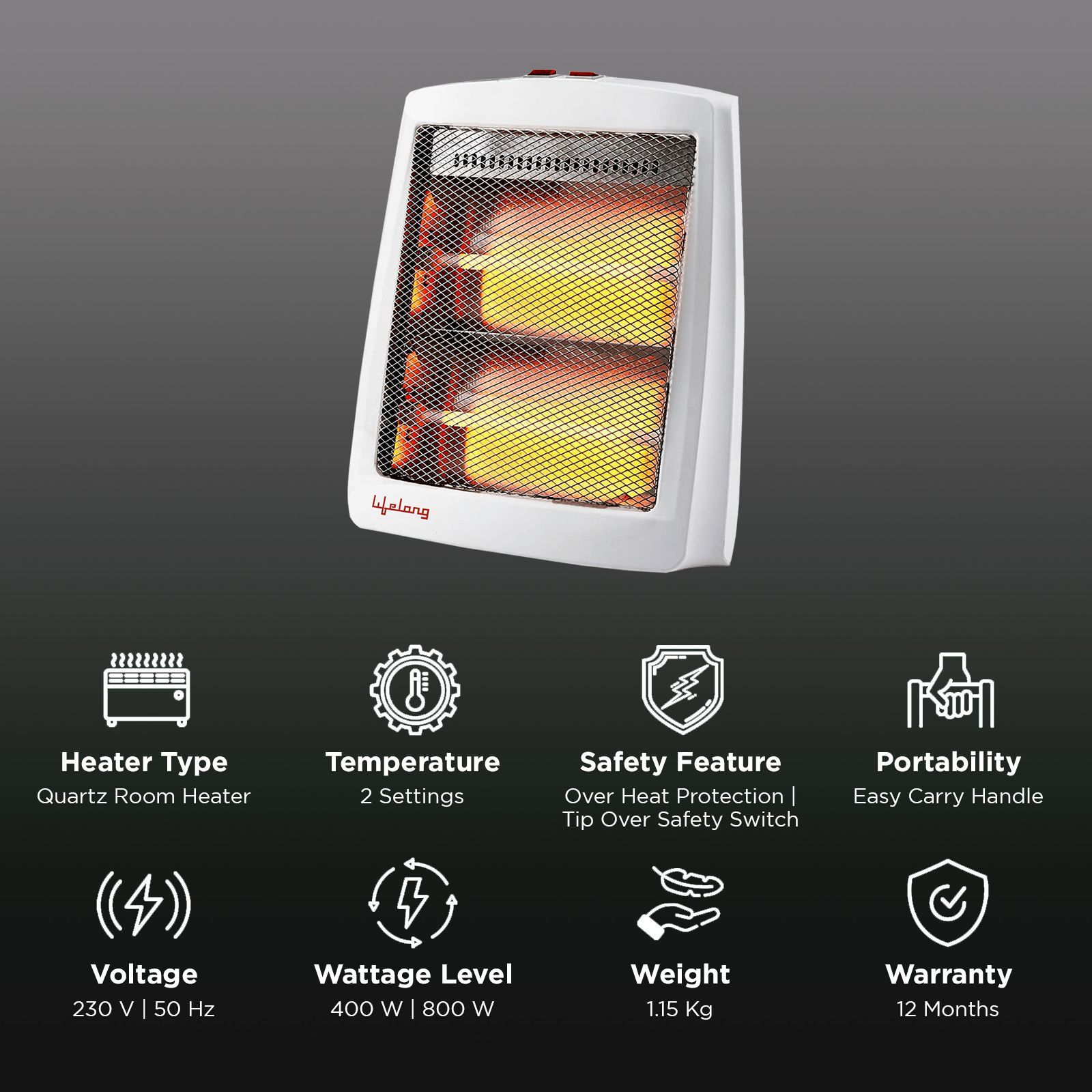 Lifelong Infinia 800W Quartz Room Heater with Tip Over Safety Switch (Noiseless Operation_3