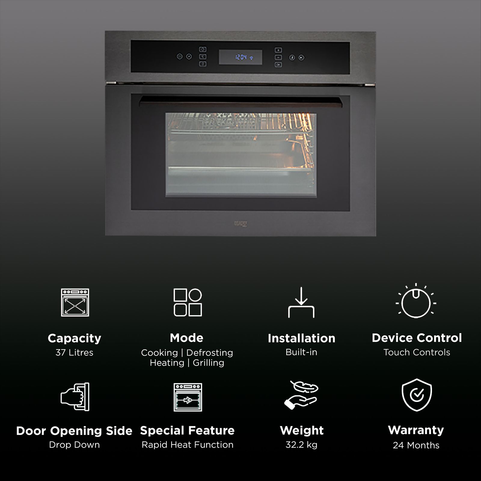 KAFF Series Mazzini 37L 60cm Built-in Electric Steam Microwave with Memory Function (MZST6TN, Black)_3