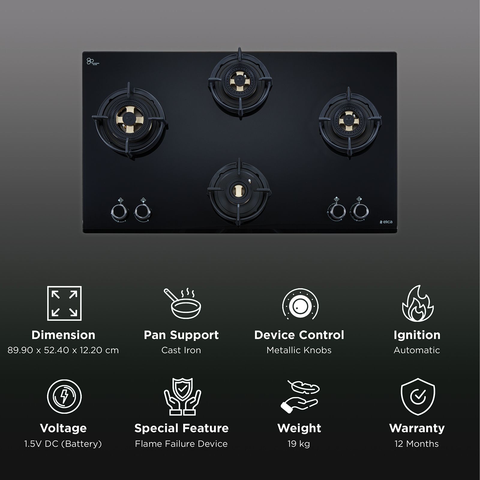 Elica FLEXI DFS FB MFC 4B 91 FFD 4 Burner Automatic Hob (Heat Resistant Knobs, Black)_3