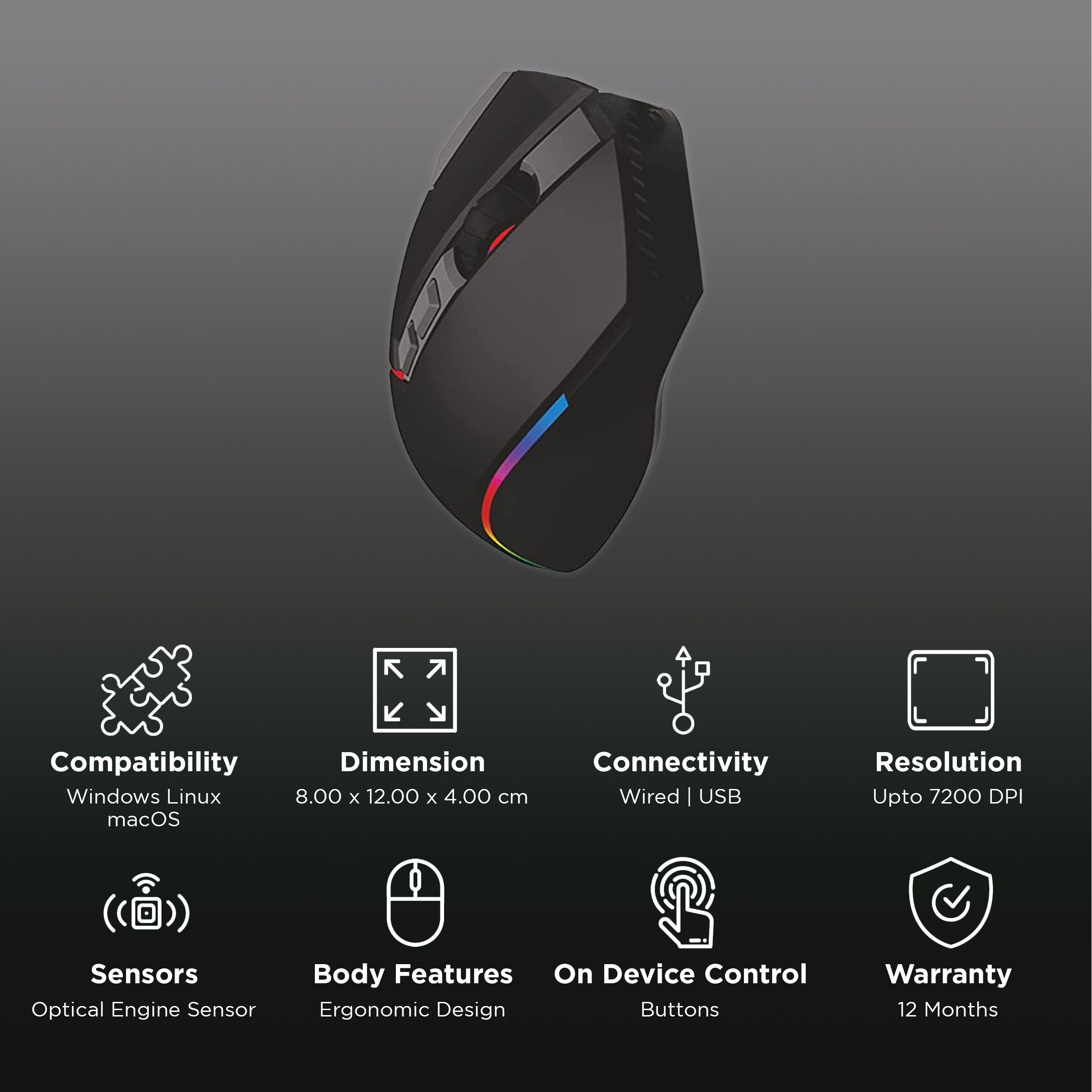 LAPCARE Champ LGM-108 Wired Optical Gaming Mouse (7200 DPI, Ergonomic Design, Black) LAPCARE Champ LGM-108 Wired Optical Gaming Mouse (7200 DPI, Ergonomic Design, Black)_2