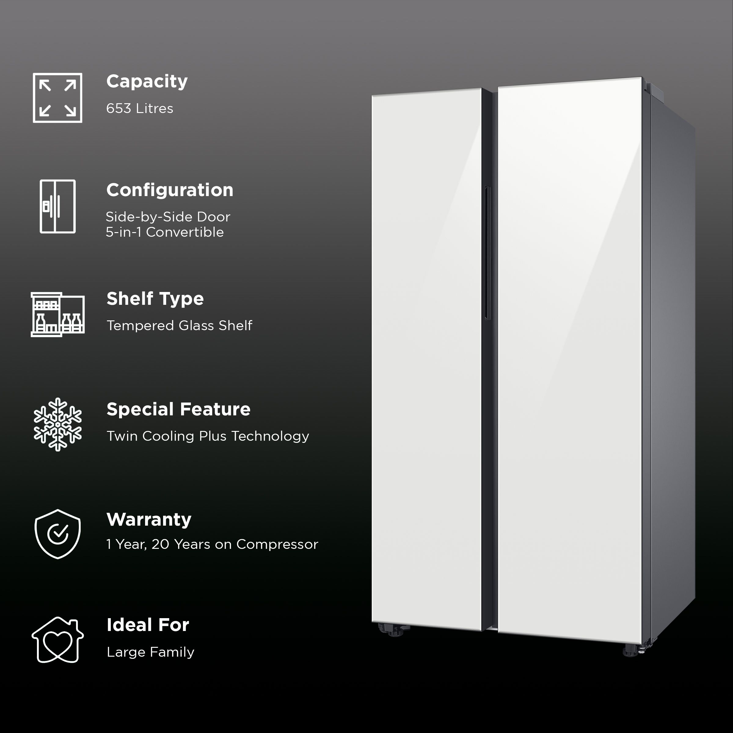 SAMSUNG 653 Litres 3 Star Auto Defrost Side by Side Refrigerator with Twin Cooling Plus (RS76CB811312HL, Clean White)_2