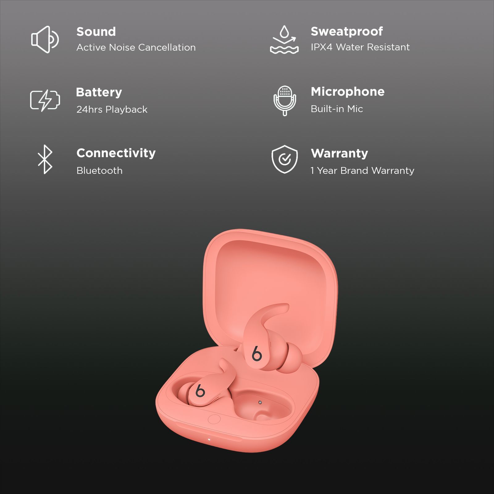 beats Fit Pro TWS Earbuds with Active Noise Cancellation (IPX4 Water Resistant, Fast Fuel Charging, Coral Pink)_2