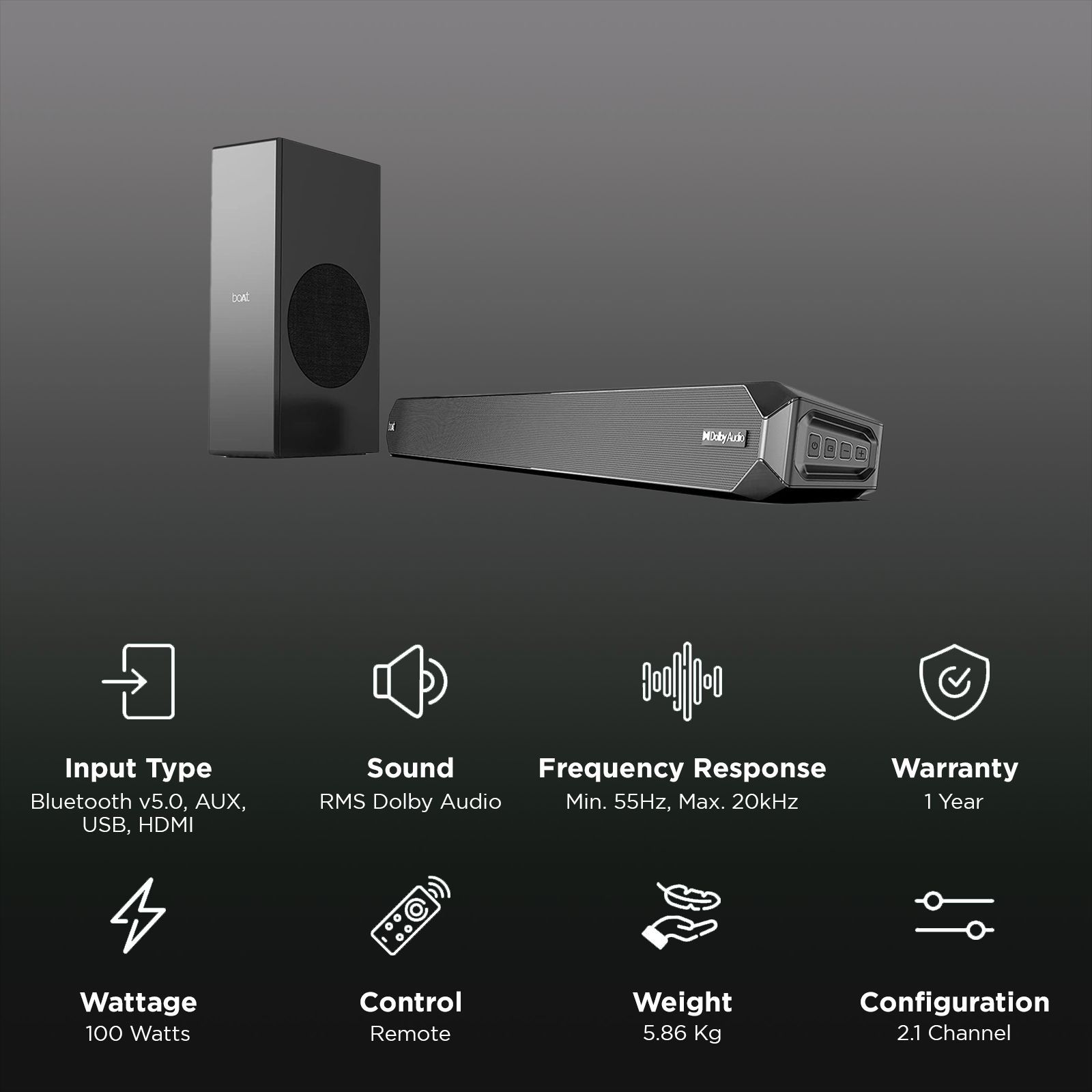 boAt Aavante Bar 1200D 100W Bluetooth Soundbar with Remote (Dolby Audio, 2.1 Channel, Black)_3