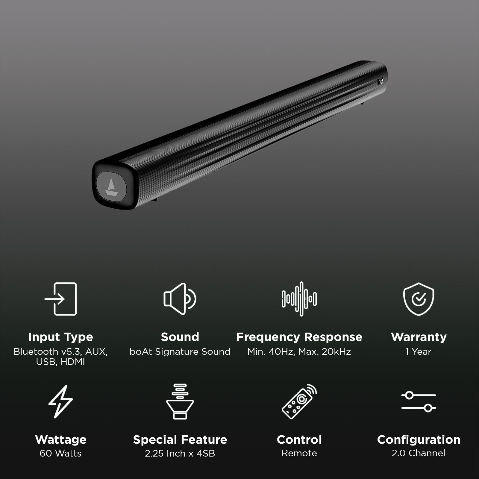 boAt Aavante Bar Rhythm 60W Bluetooth Soundbar with Remote (Multiple EQ Modes, 2.0 Channel, Black) boAt Aavante Bar Rhythm 60W Bluetooth Soundbar with Remote (Multiple EQ Modes, 2.0 Channel, Black)_2