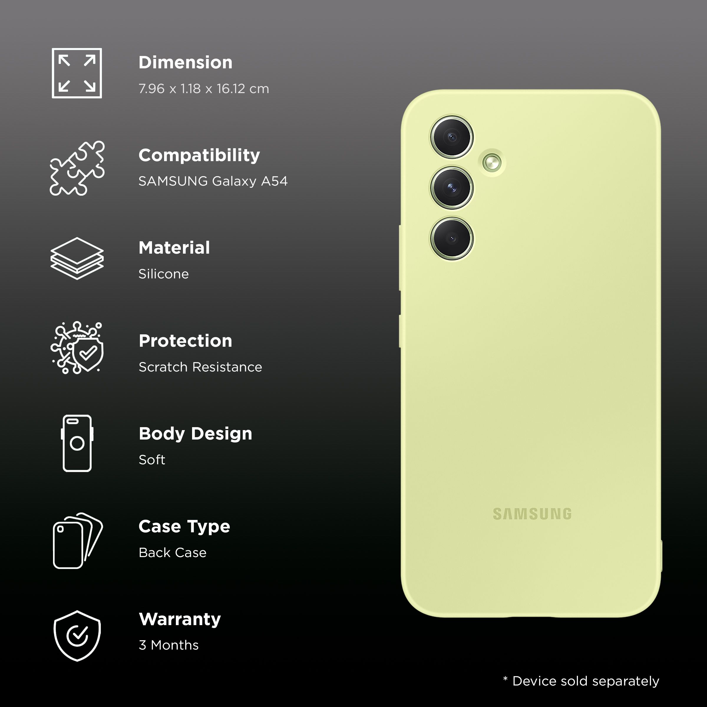 SAMSUNG Soft Silicone Back Case for Galaxy A54 (Scratch Resistant, Lime)_2