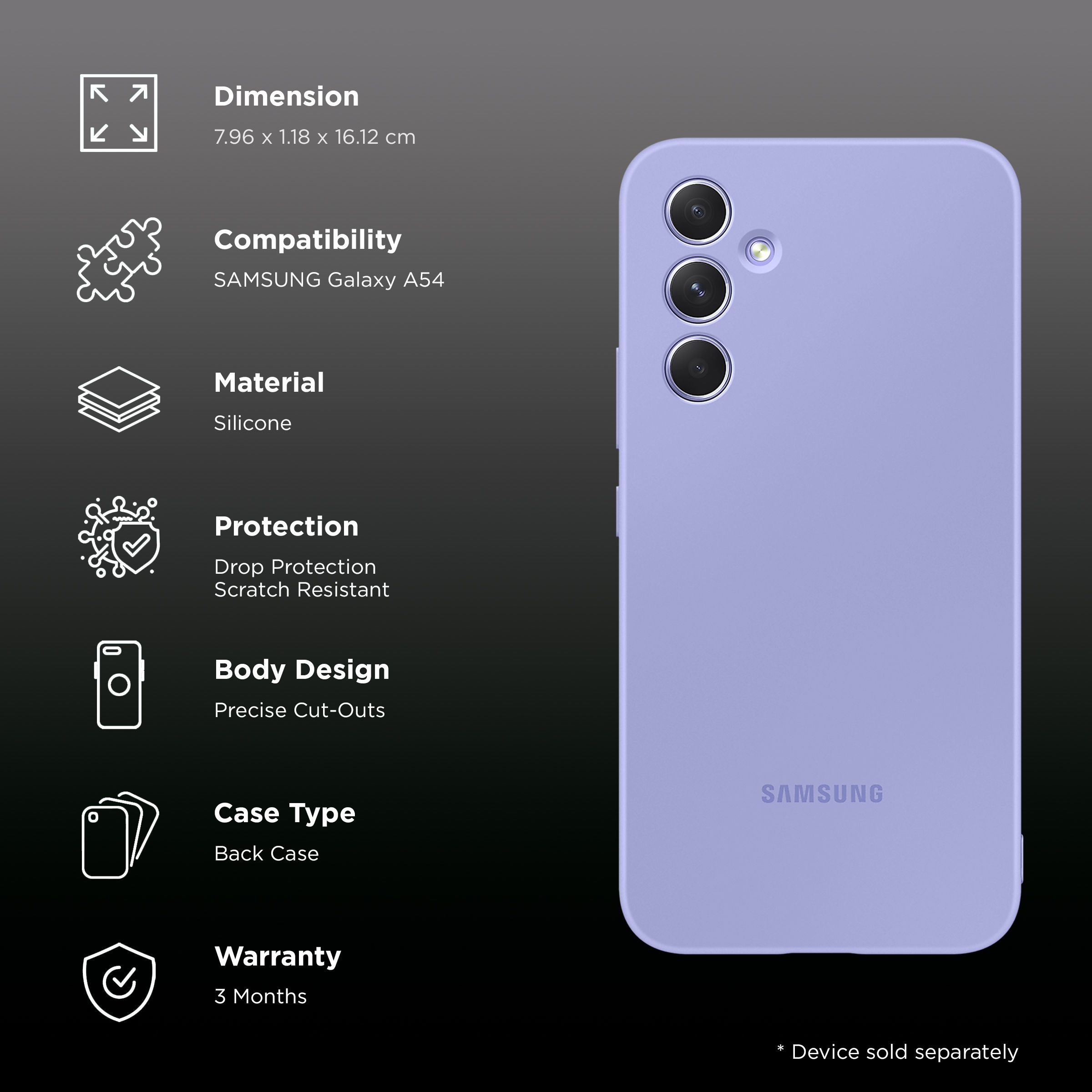 SAMSUNG Silicone Back Cover for Galaxy A54 (Camera Protection, Blueberry)_2