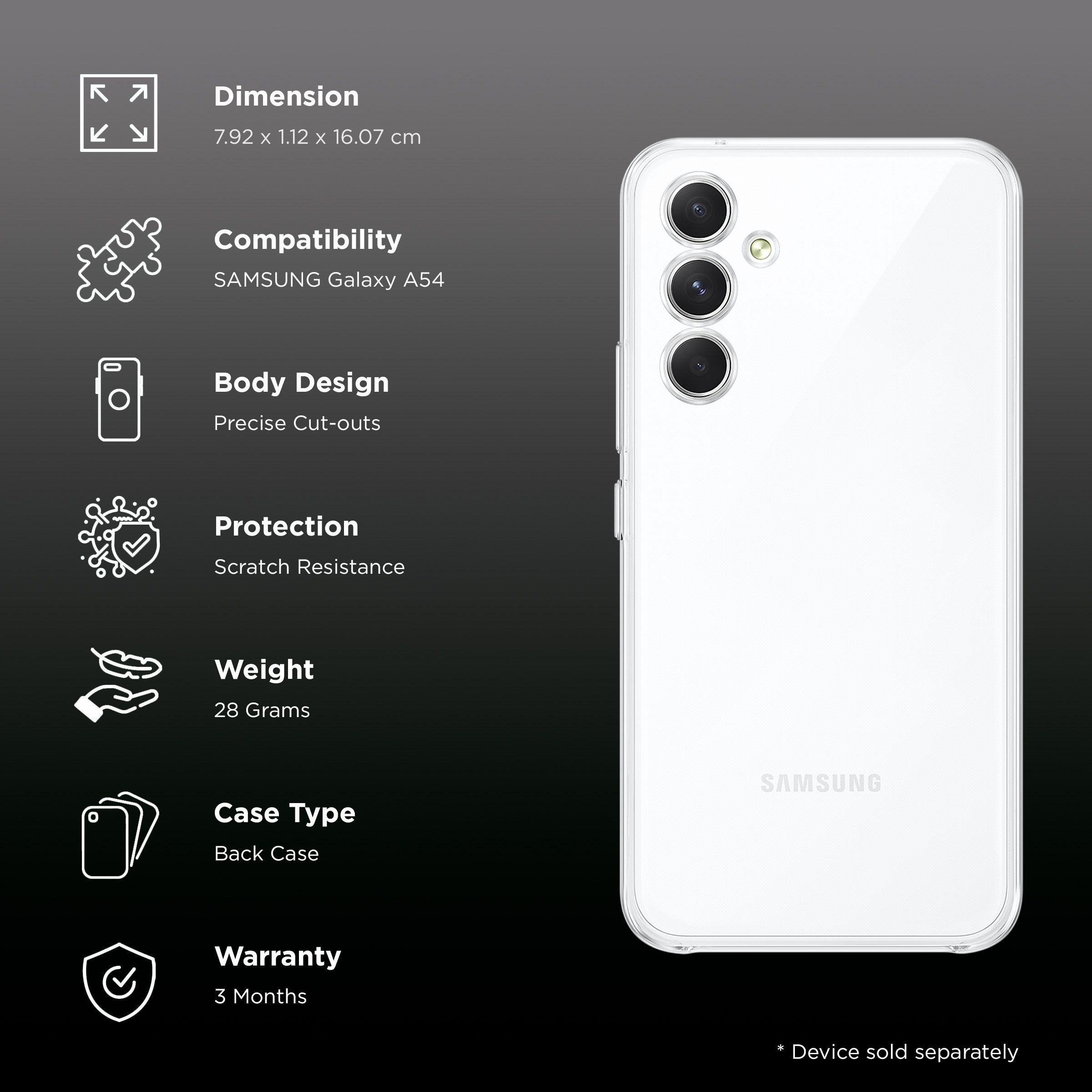 SAMSUNG Back Cover for Galaxy A54 (Camera Protection, Transparent) SAMSUNG Back Cover for Galaxy A54 (Camera Protection, Transparent)_2