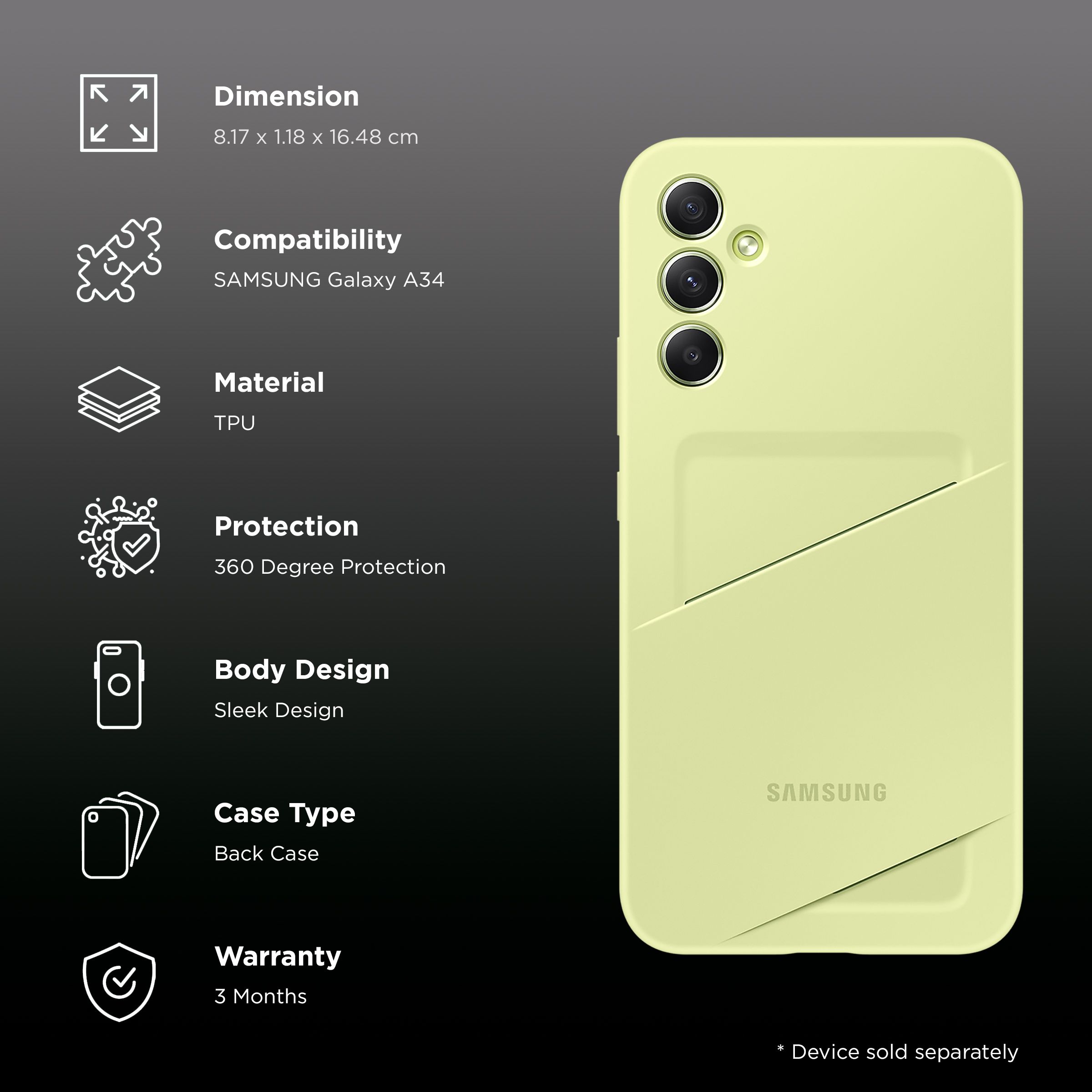 SAMSUNG Galaxy A34 TPU Back Cover (Scratch Resistant, Lime)_2