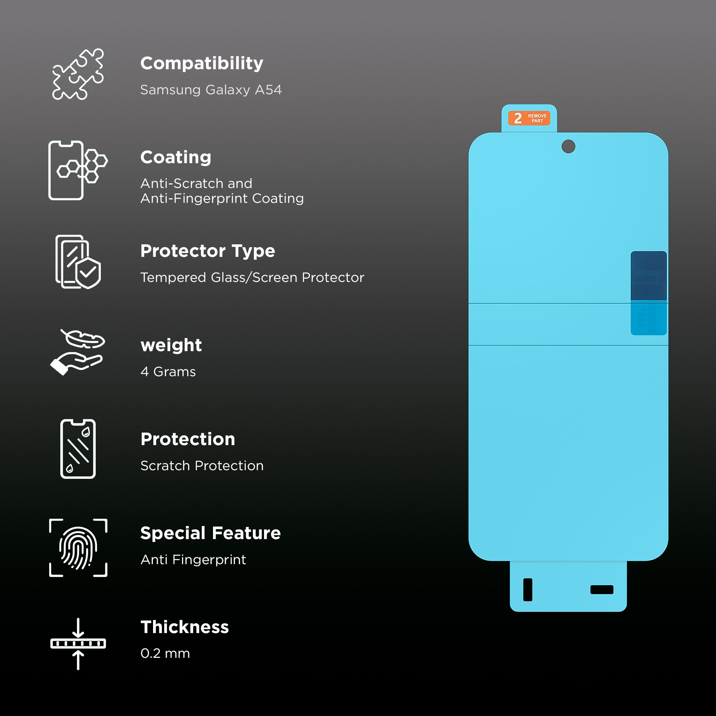 SAMSUNG Tempered Glass for Galaxy A54 (Anti Fingerprint)_3