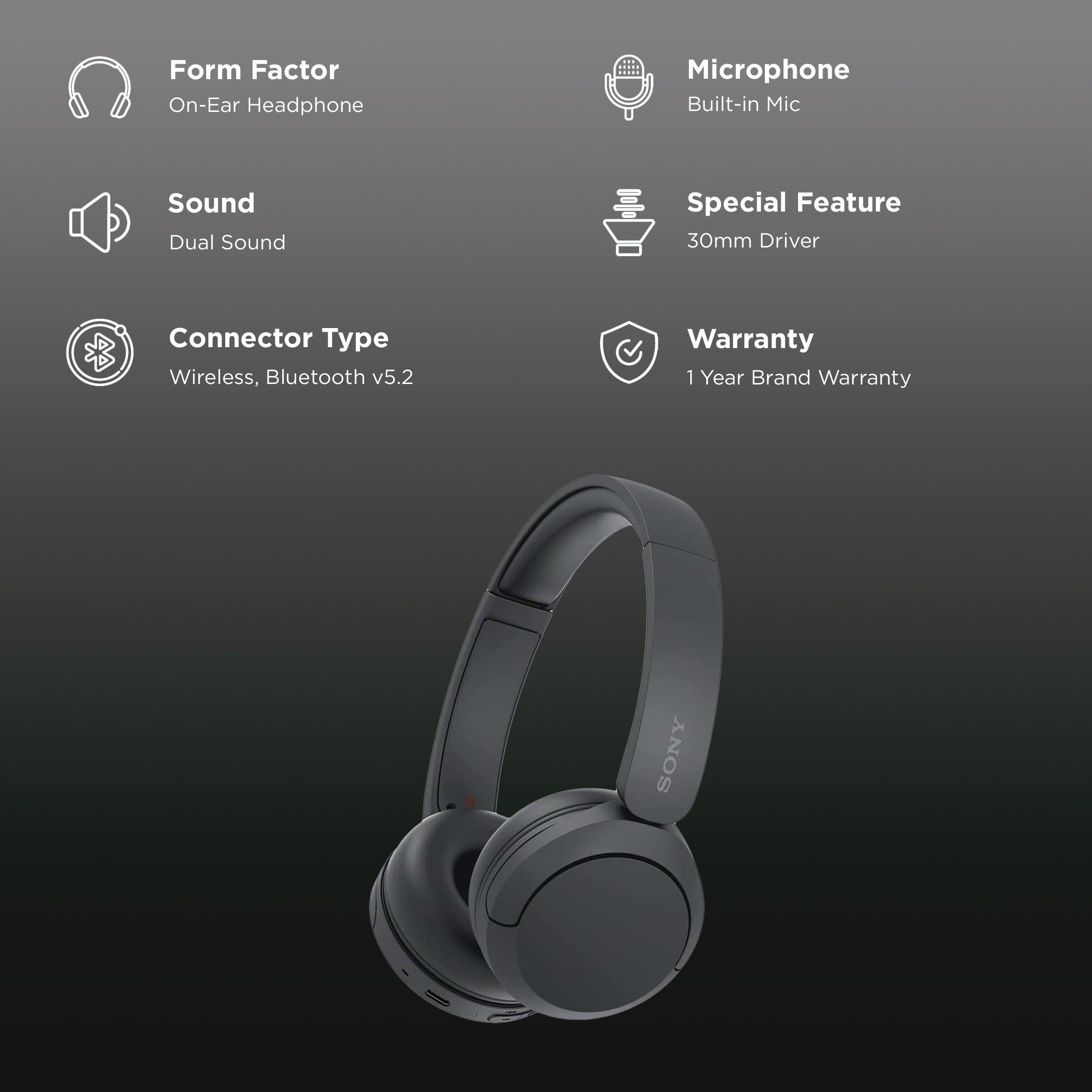 SONY WH-CH520 Bluetooth Headphone with Mic (30mm Driver, On Ear, Black)_2