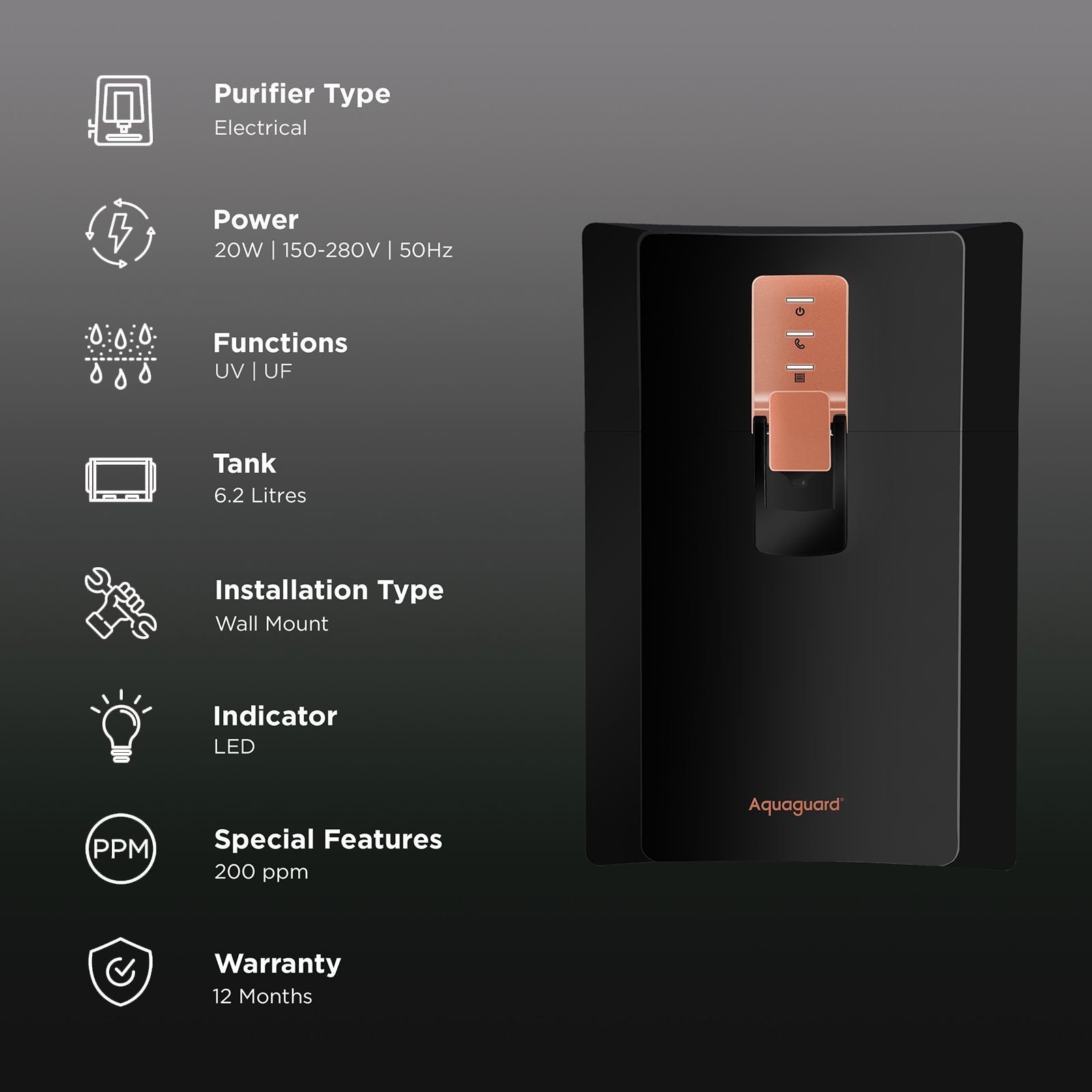 Aquaguard Premier 6.2L UV + UF Water Purifier with 5 Stage Purification (Black & Copper)_3