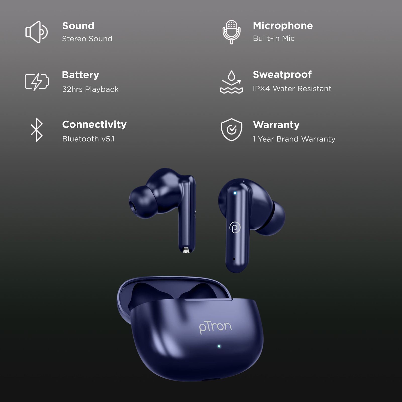 pTron Bassbuds Air TWS Earbuds with Passive Noise Cancellation (IPX4 Water Resistant, Smart Touch Control, Blue) pTron Bassbuds Air TWS Earbuds with Passive Noise Cancellation (IPX4 Water Resistant, Smart Touch Control, Blue)_2