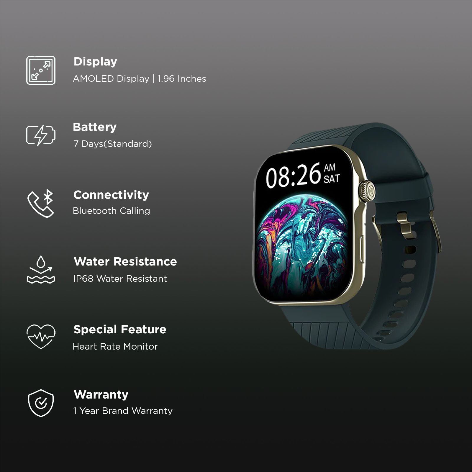 Noise ColorFit Ultra 3 Smartwatch with Bluetooth Calling (49mm AMOLED Display, IP68 Water Resistant, Teal Blue Strap)_2