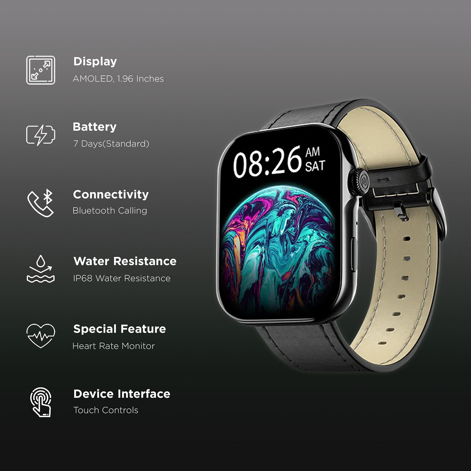 noise ColorFit Ultra 3 Smartwatch with Bluetooth Calling (49mm AMOLED Display, IP68 Water Resistant, Classic Black Strap)_2