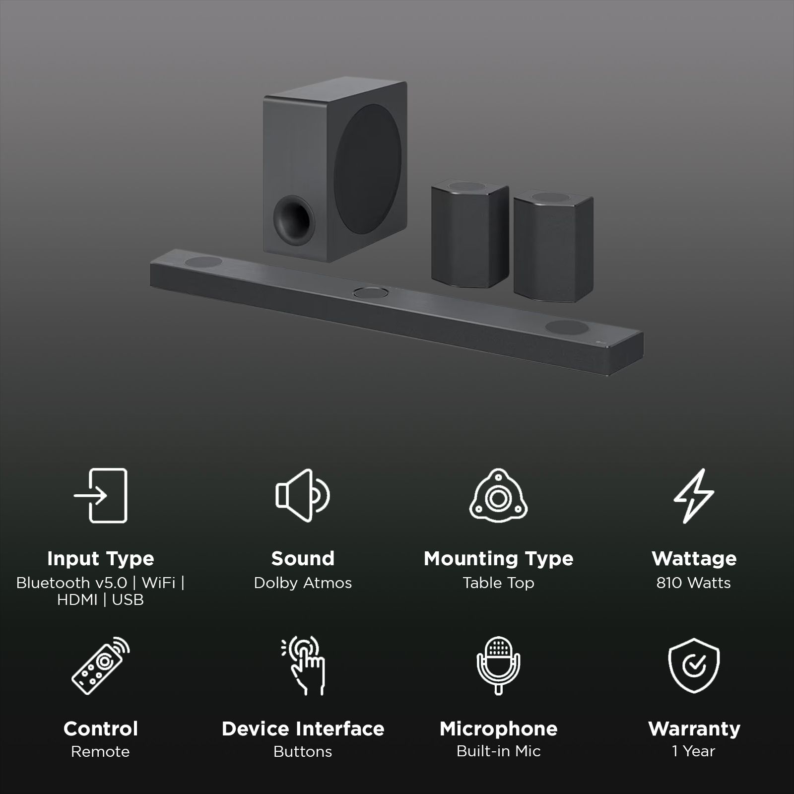 LG S95QR 810W Bluetooth Soundbar with Remote (Dolby Atmos, 9.1.5 Channel, Dark Steel Silver) LG S95QR 810W Bluetooth Soundbar with Remote (Dolby Atmos, 9.1.5 Channel, Dark Steel Silver)_2