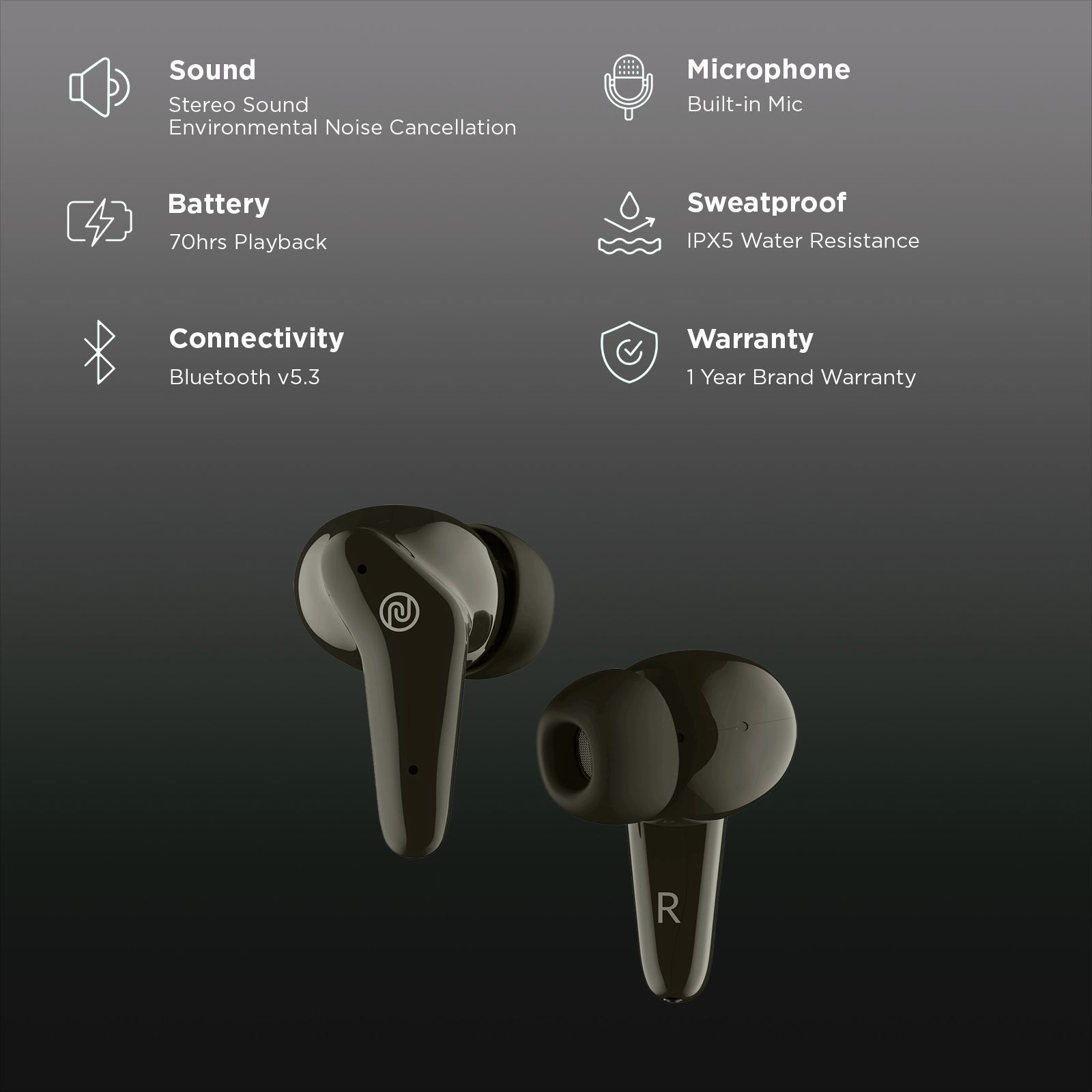 noise Buds VS102 Plus TWS Earbuds with Environmental Noise Cancellation (IPX5 Water Resistant, 11mm Driver, Jet Black)_2