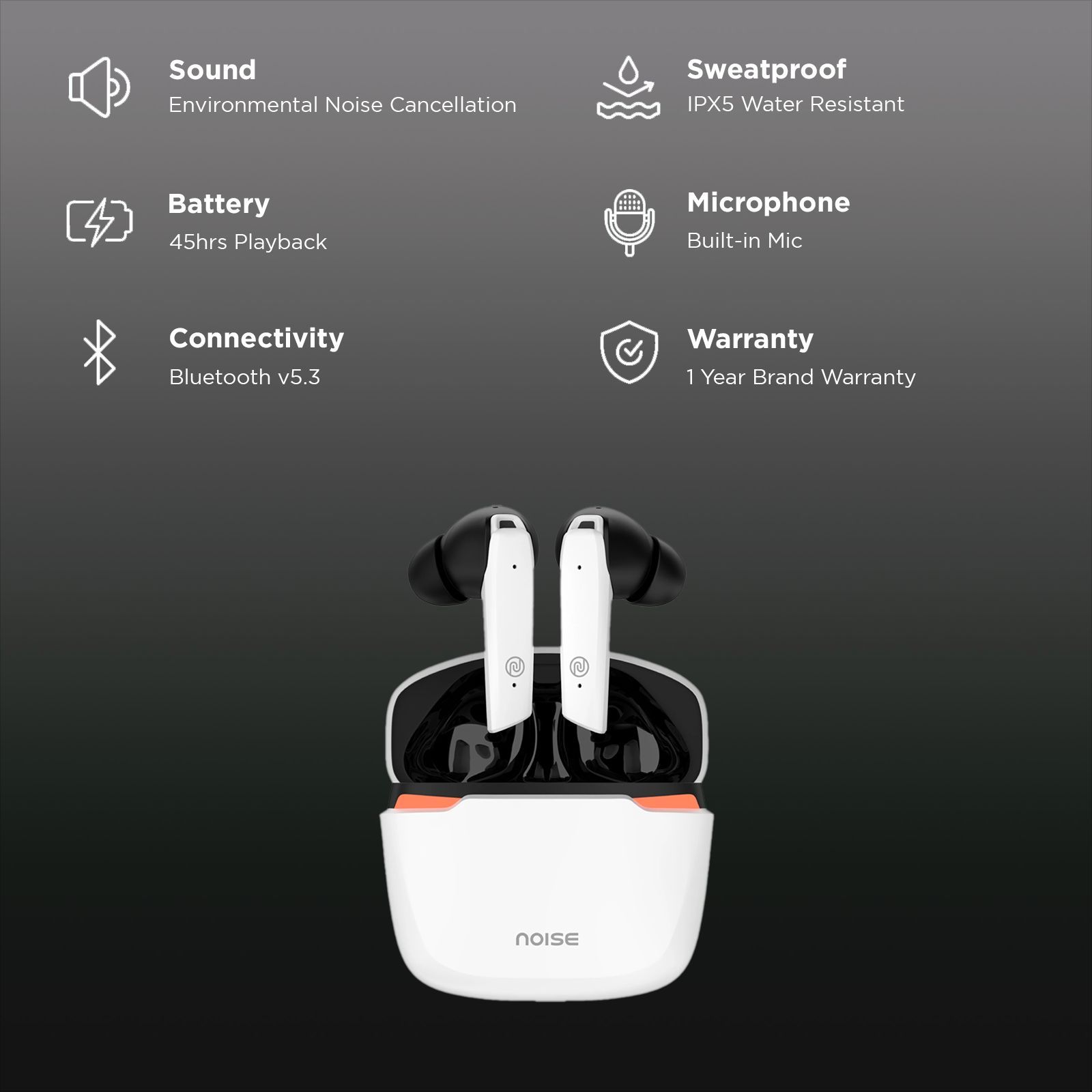 noise Buds Combat TWS Earbuds with Environmental Noise Cancellation (IPX5 Water Resistant, 13mm Driver, Covert White)_2