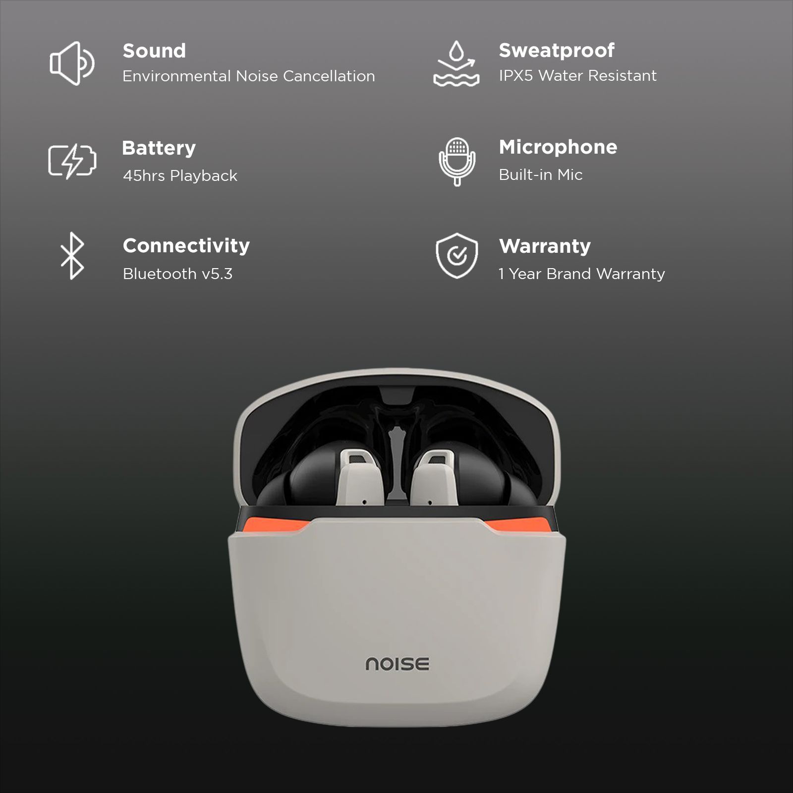 noise Buds Combat TWS Earbuds with Environmental Noise Cancellation (IPX5 Water Resistant, Insta Charge, Shadow Grey)_2