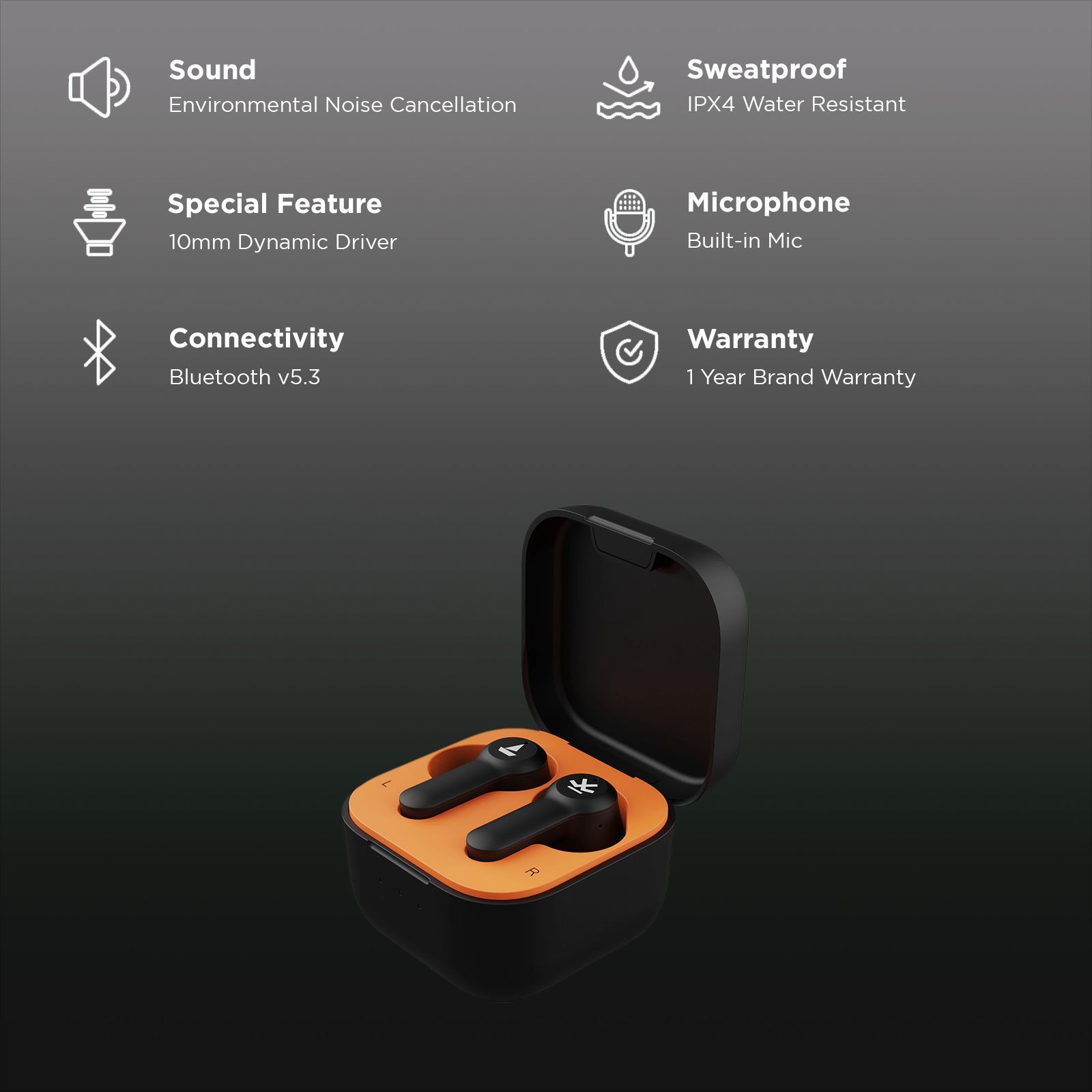 boAt Airdopes Crude TWS Earbuds with Environmental Noise Cancellation (IPX4 Water Resistant, ASAP Charge, Fiery Black)_2