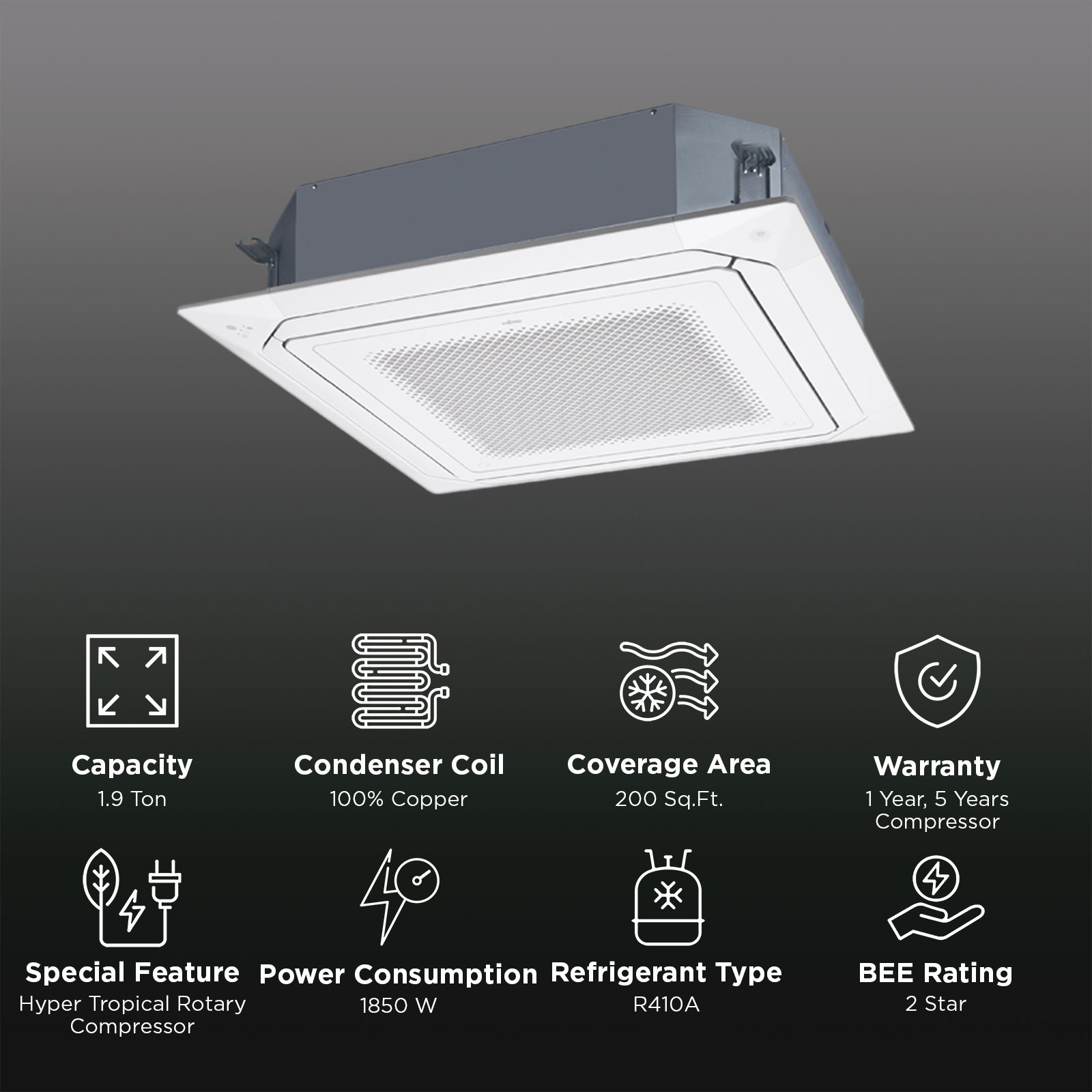 O GENERAL 1.9 Ton 2 Star Cassette Split AC (Copper Condenser, Anti Dust Filter, AUGA25FRTA-B)_2