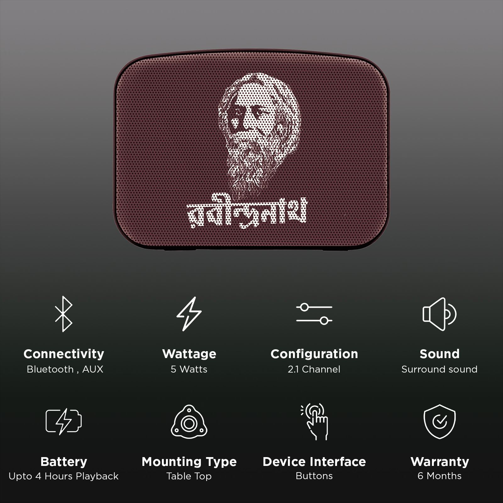 SAREGAMA Carvaan Mini 2.0 5 Watts Bengali Portable Bluetooth Speakers (351 Pre-loaded Songs, SCM04, Terracotta Brown)_3