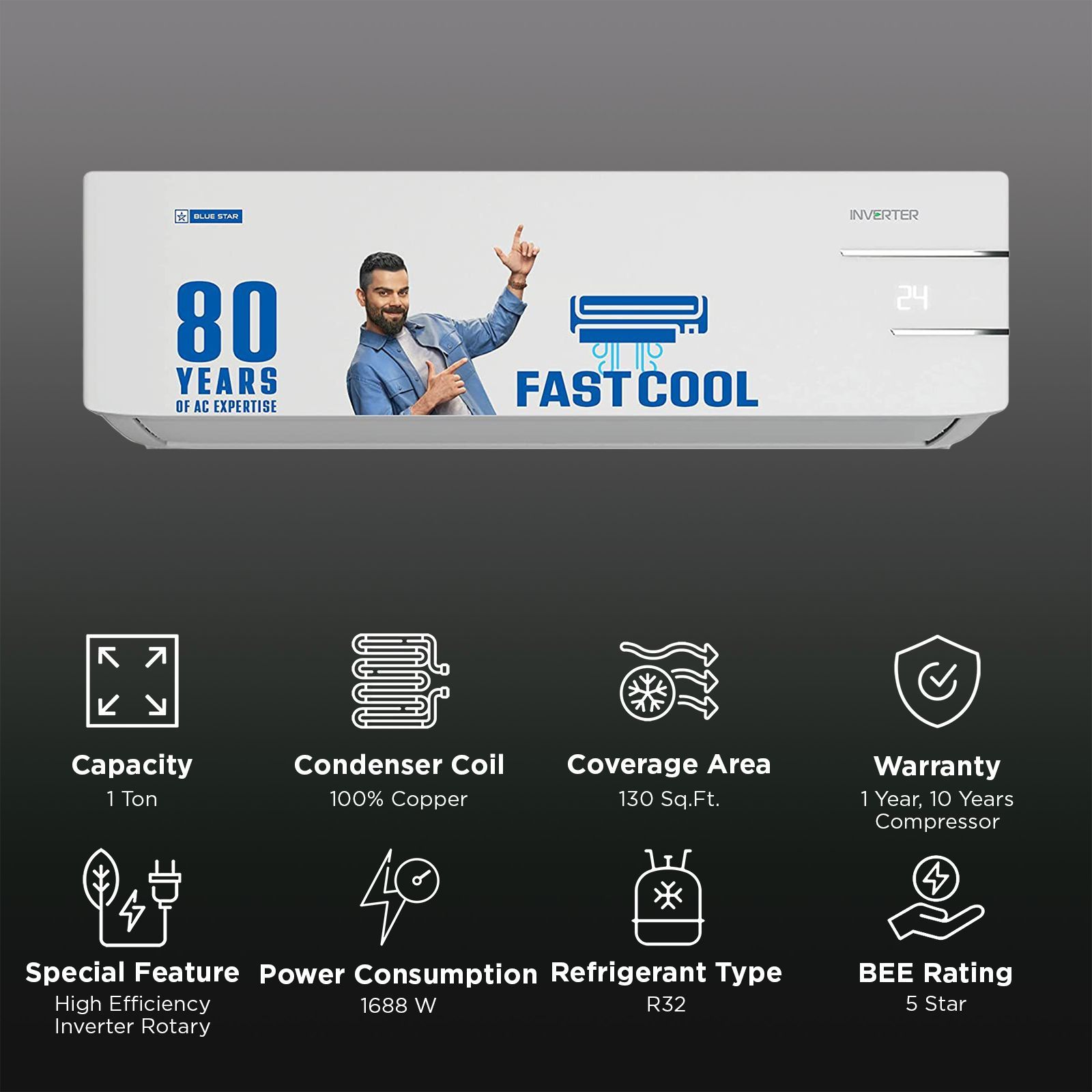 Blue Star 5 in 1 Convertible 1 Ton 5 Star Inverter Split AC with Anti Dust Filter (Copper Condenser, IC512YNU)_2