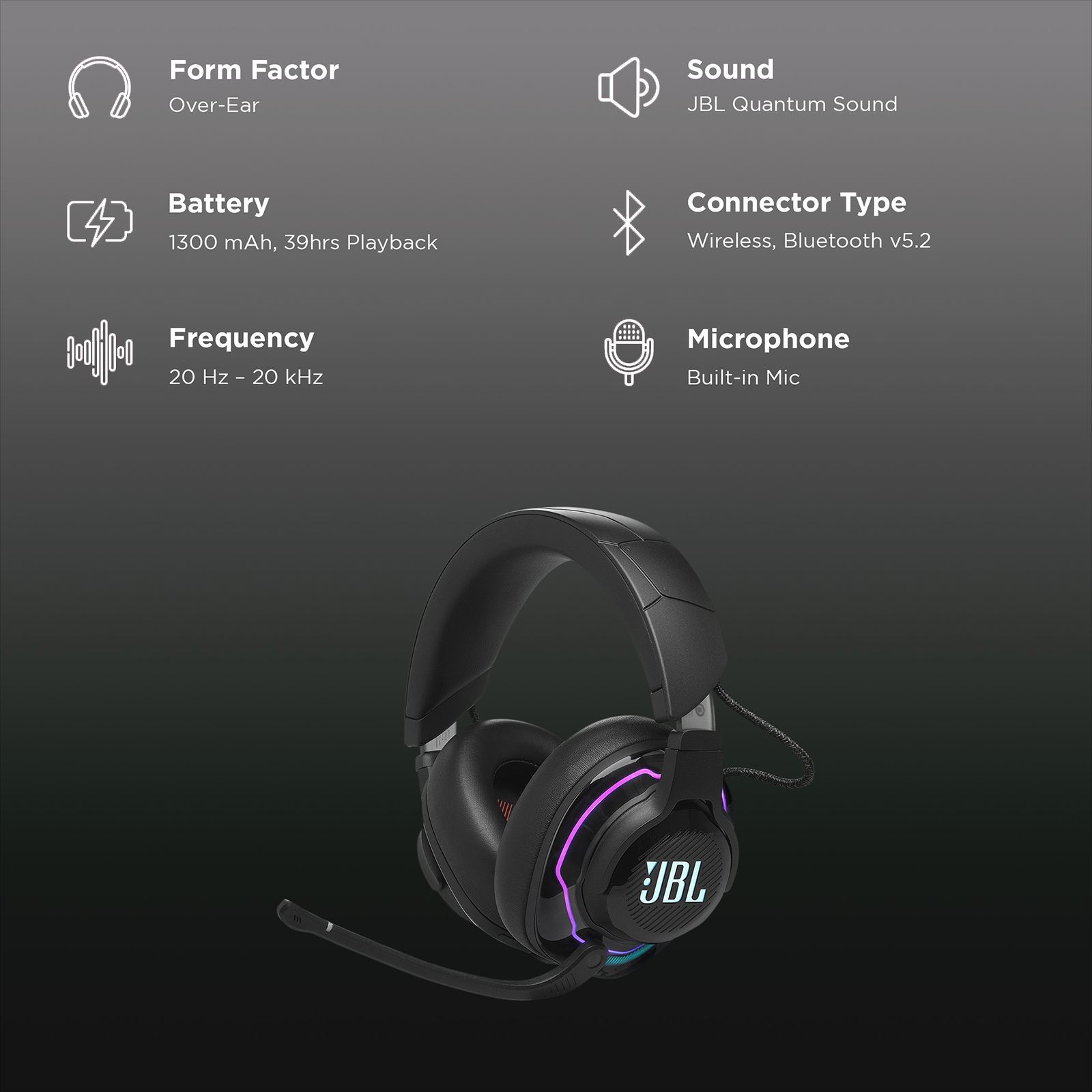 JBL Quantum 910 Bluetooth Gaming Headset with Active Noise Cancellation (50mm Dynamic Drivers, Over Ear, Black)_2