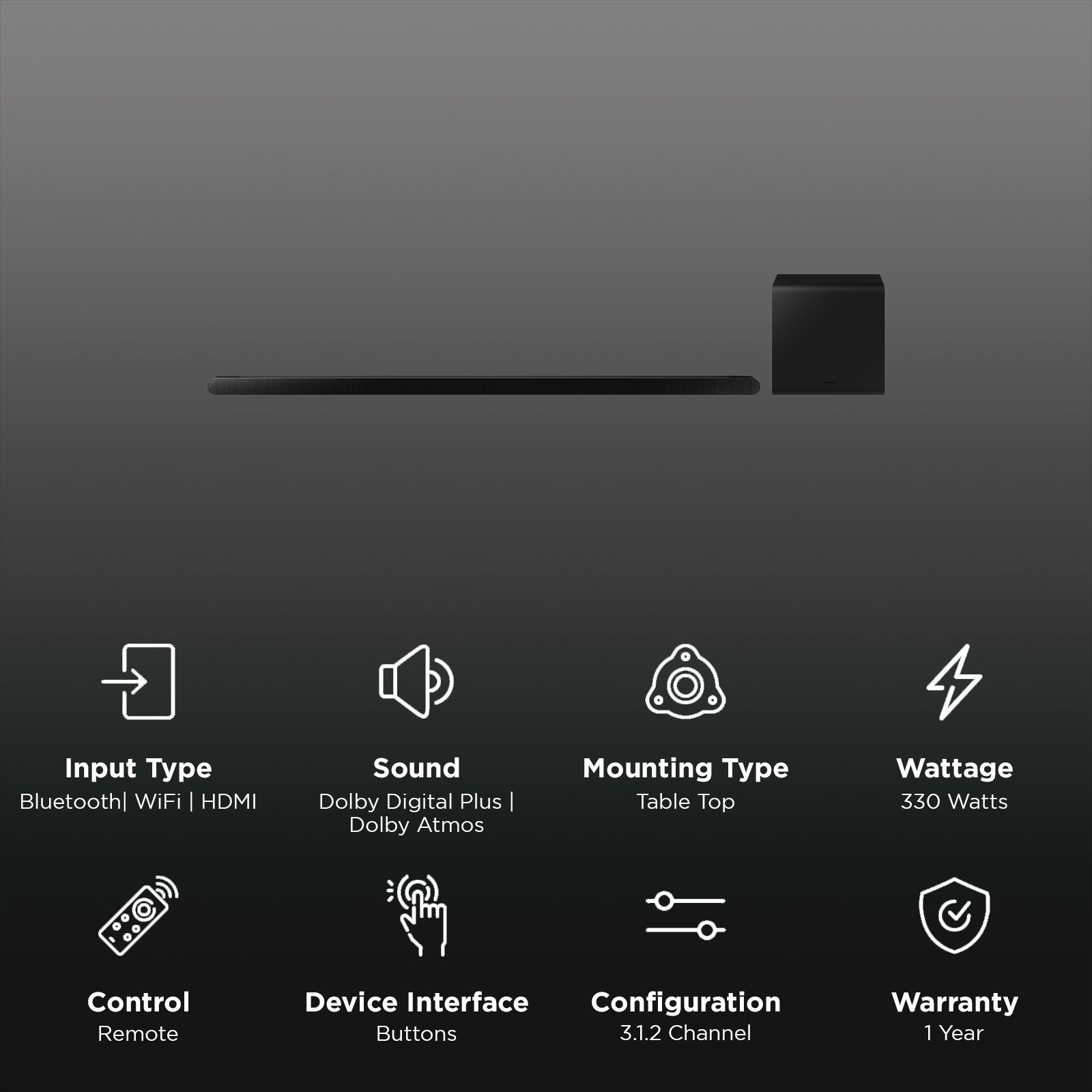 SAMSUNG S Series 330W Bluetooth Soundbar with Remote (Dolby Digital Plus, 3.1.2 Channel, Black)_2