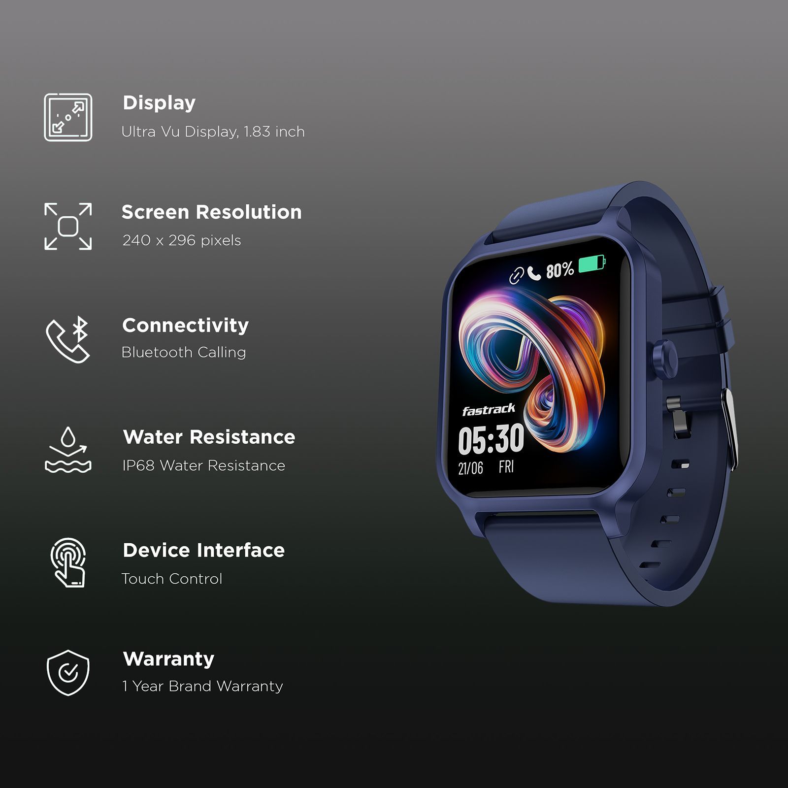 fastrack Rave FX Smartwatch with Bluetooth Calling (46.48mm UltraVU Display, IP68 Water Resistant, Blue Strap)_2