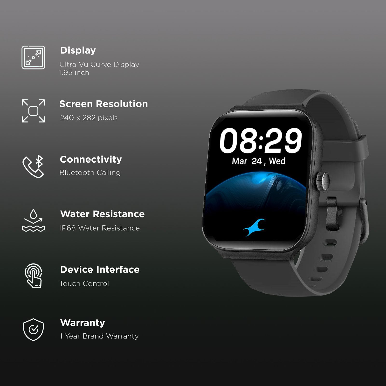 fastrack Reflex Horizon Smartwatch with Bluetooth Calling (49.5mm TFT LCD Display, IP68 Water Resistant, Black Strap)_2