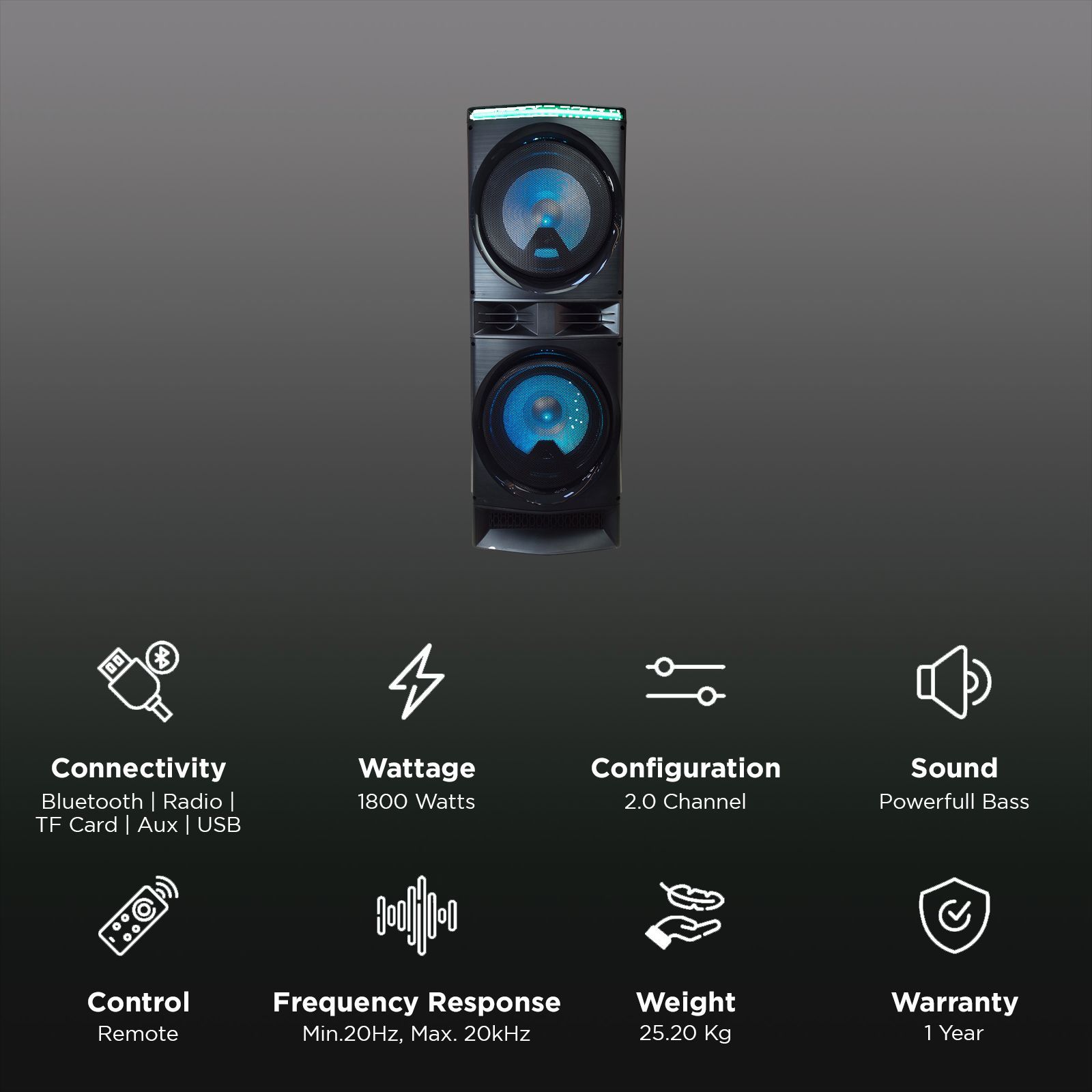 Croma Thumri 1800W Bluetooth Party Speaker with Mic (Preset Equalizer Modes, 2.0 Channel, Black) Croma Thumri 1800W Bluetooth Party Speaker with Mic (Preset Equalizer Modes, 2.0 Channel, Black)_2