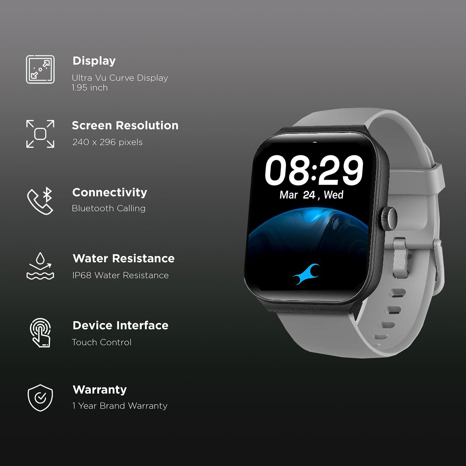 fastrack Reflex Horizon Smartwatch with Bluetooth Calling (49.5mm TFT LCD Display, IP68 Water Resistant, Grey Strap)_2