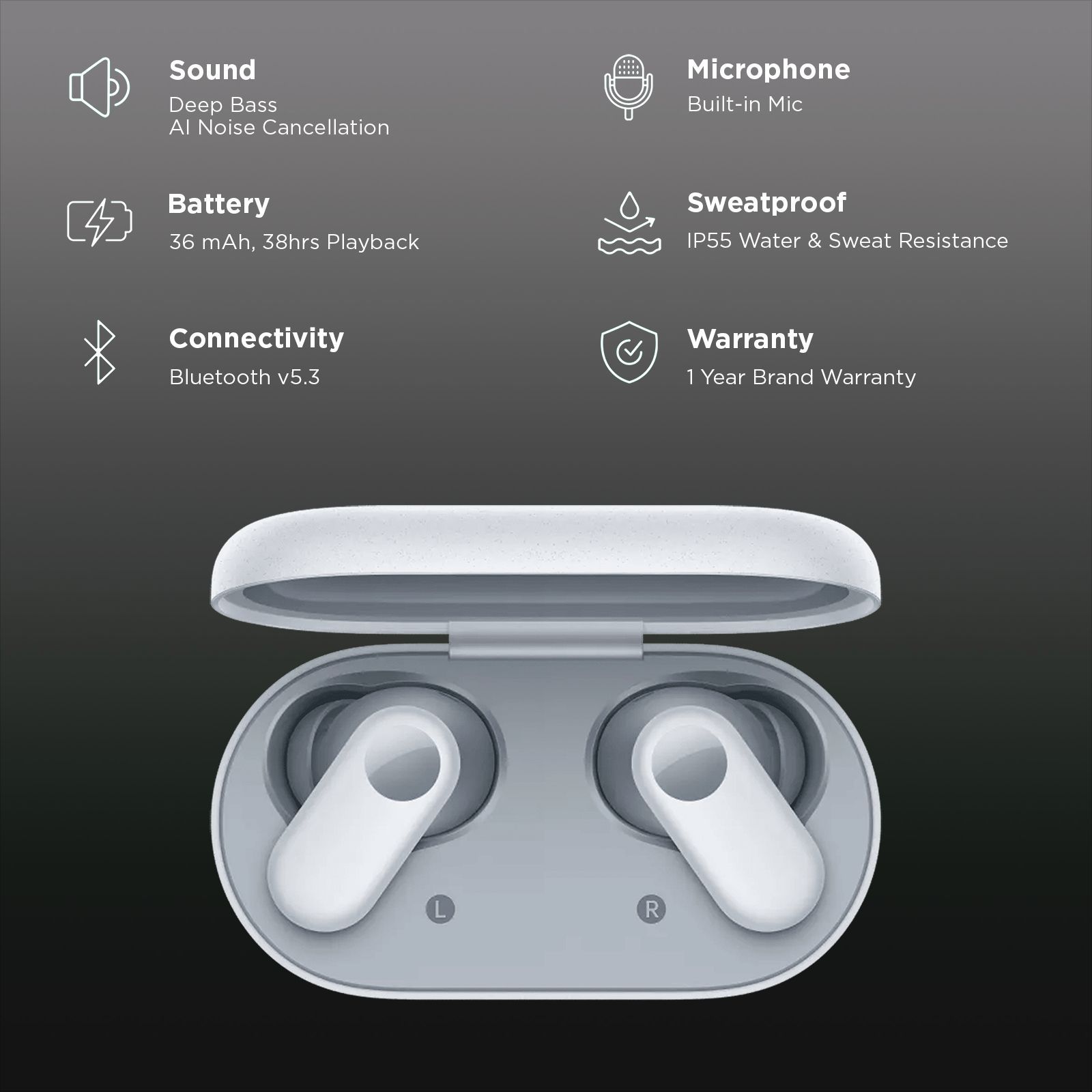 OnePlus Nord Buds 2r TWS Earbuds with AI Noise Cancellation (IP55 Water & Sweat Resistant, 38 Hours Playback, Misty Grey)_2