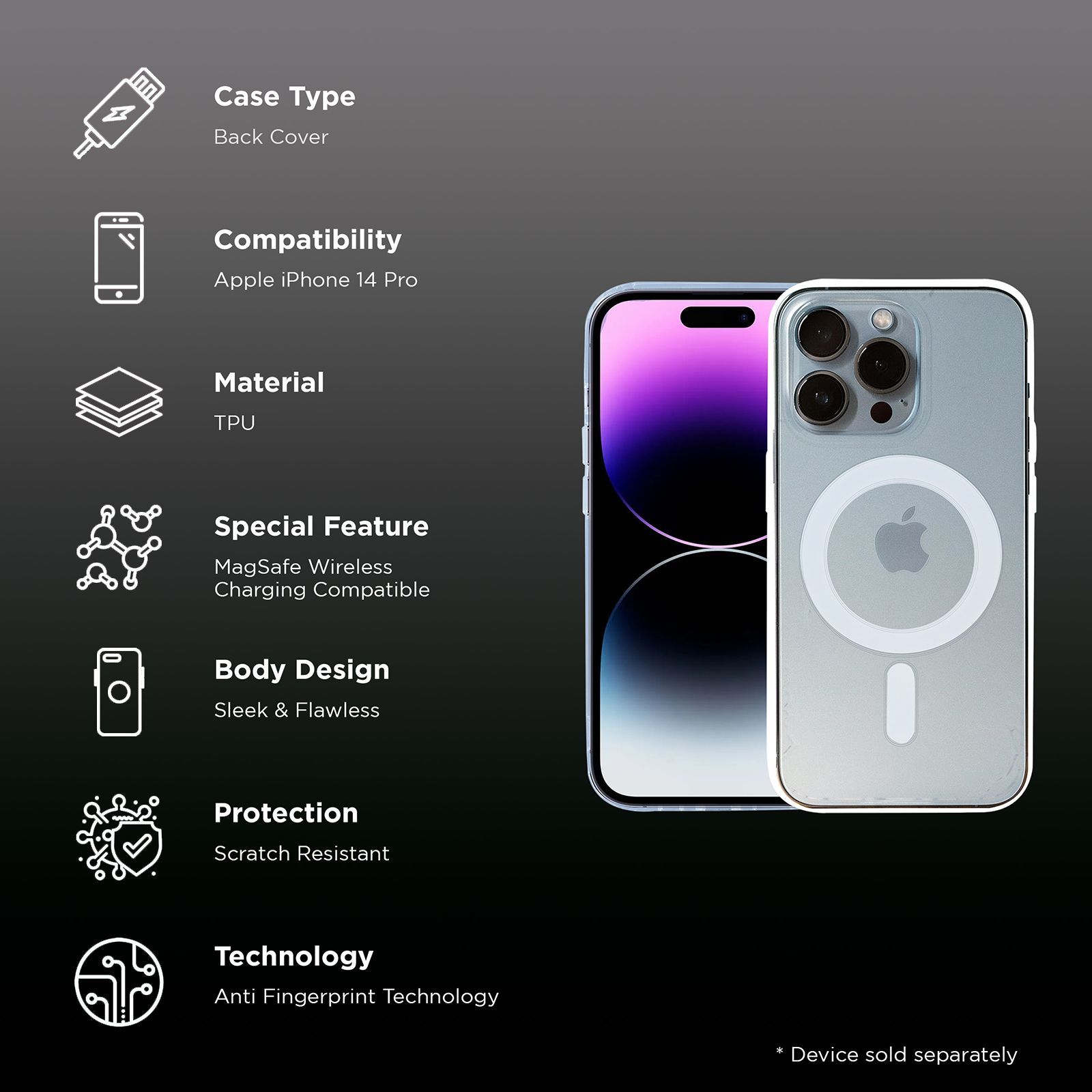 Croma TPU Back Case for Apple iPhone 14 Pro (Apple Compatible, Transparent)_2