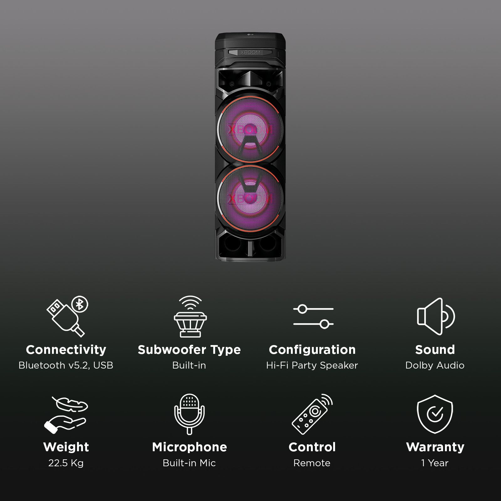 LG XBOOM RNC9 Bluetooth Party Speaker with Mic (Dolby Audio, Black) LG XBOOM RNC9 Bluetooth Party Speaker with Mic (Dolby Audio, Black)_2