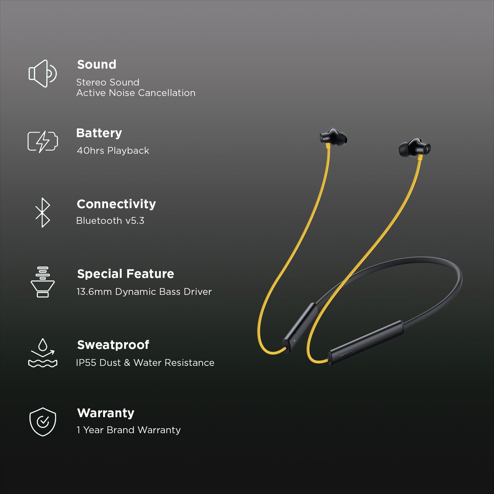realme Buds Wireless 3 RMA 2119 Neckband with Active Noise Cancellation (IP55 Water Resistant, Google Fast Pairing, Bass Yellow)_2